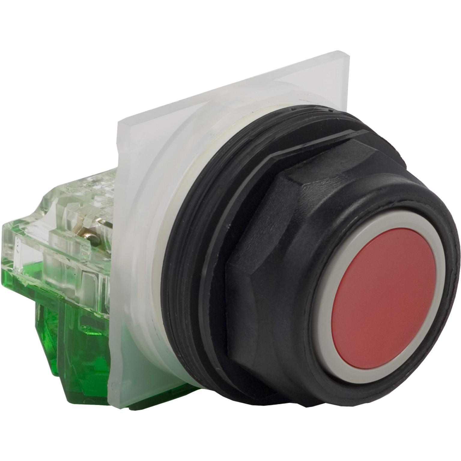 Schneider Electric Harmony™ Square D™ 9001SKR1RH5 Type SK Corrosion-Resistant Dusttight/Oiltight/Watertight Mechanically Interlocked Non-Illuminated Pushbutton With Full Guard, 30 mm, 1NO Contact, Slow Break Contact, Red