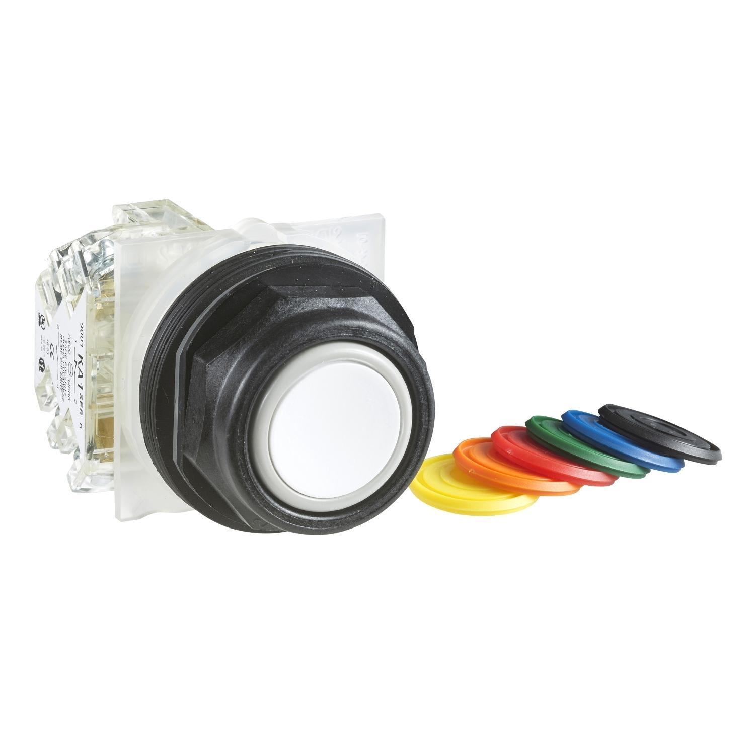 Schneider Electric Harmony™ Square D™ 9001SKR1UH5 Type SK Corrosion-Resistant Dusttight/Oiltight/Watertight Mechanically Interlocked Non-Illuminated Pushbutton With Full Guard, 30 mm, 1NO Contact, Slow Break Contact