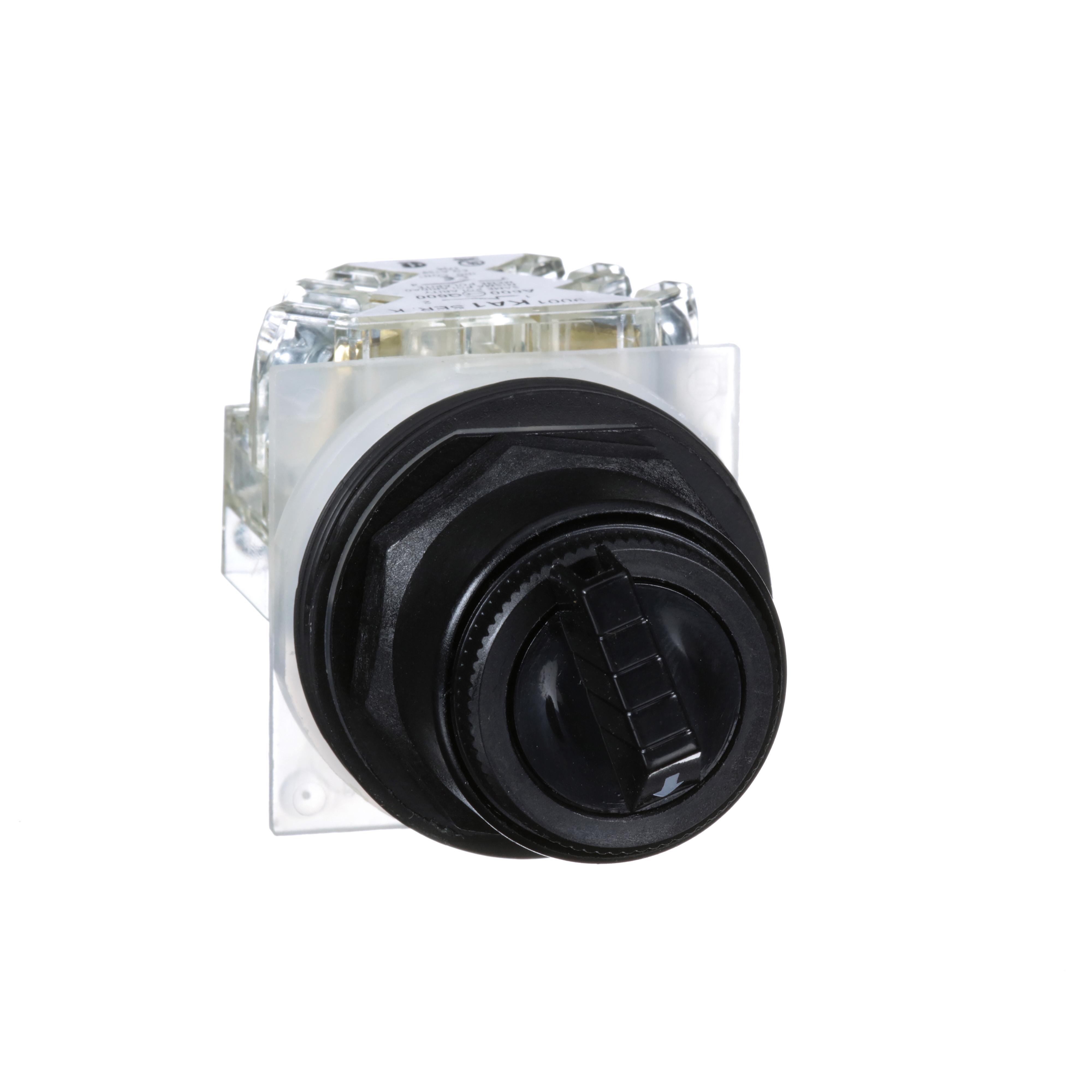 Schneider Electric Harmony™ 9001SKS43BH13 Non-Illuminated Round Type SK Selector Switch, 1.18 in, 1CO Contact, Knob Operator, Black