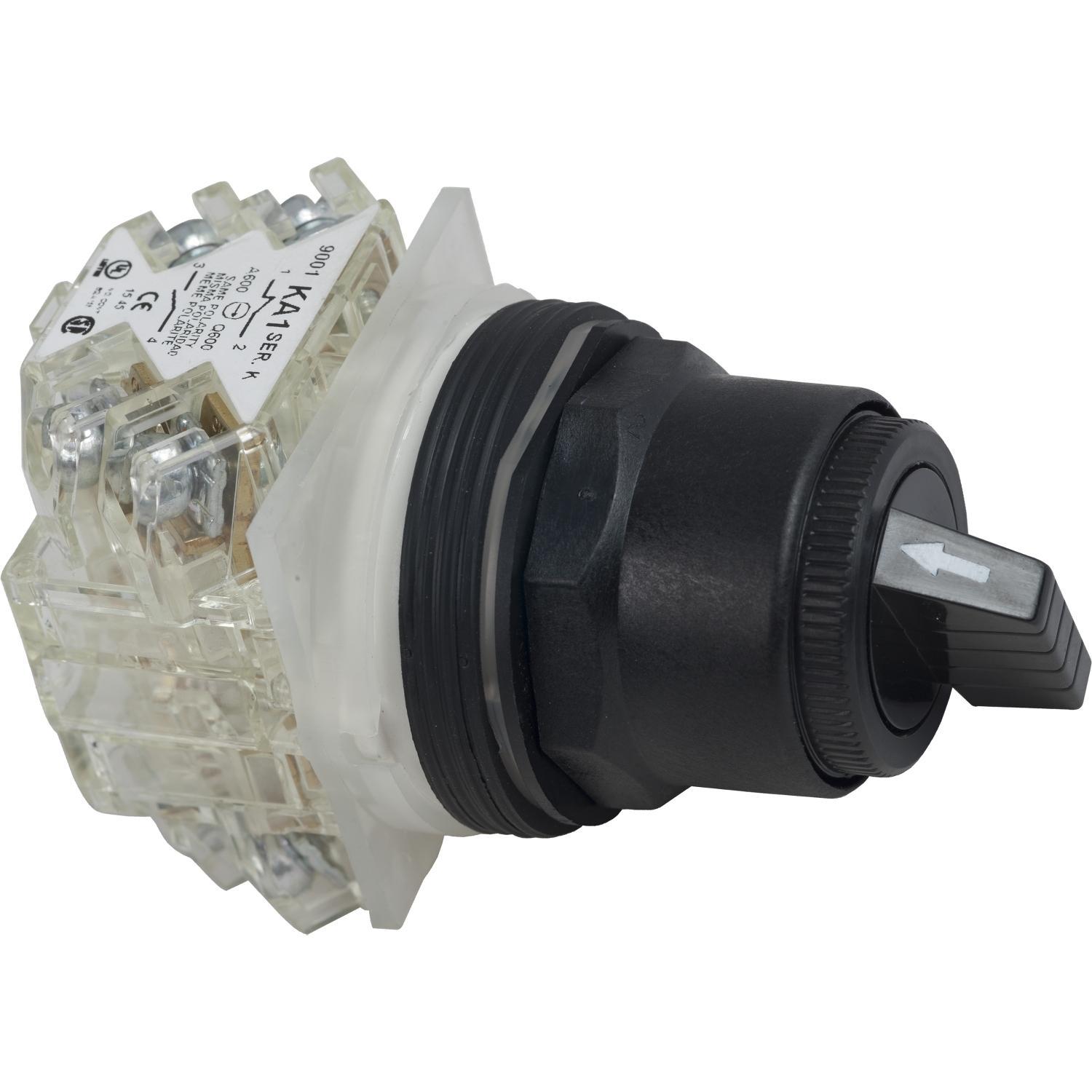 Schneider Electric Harmony™ 9001SKS43BH2 Type SK Round Non-Illuminated Selector Switch, 30 mm, 2NO-2NC Contact, Knob Operator, Black