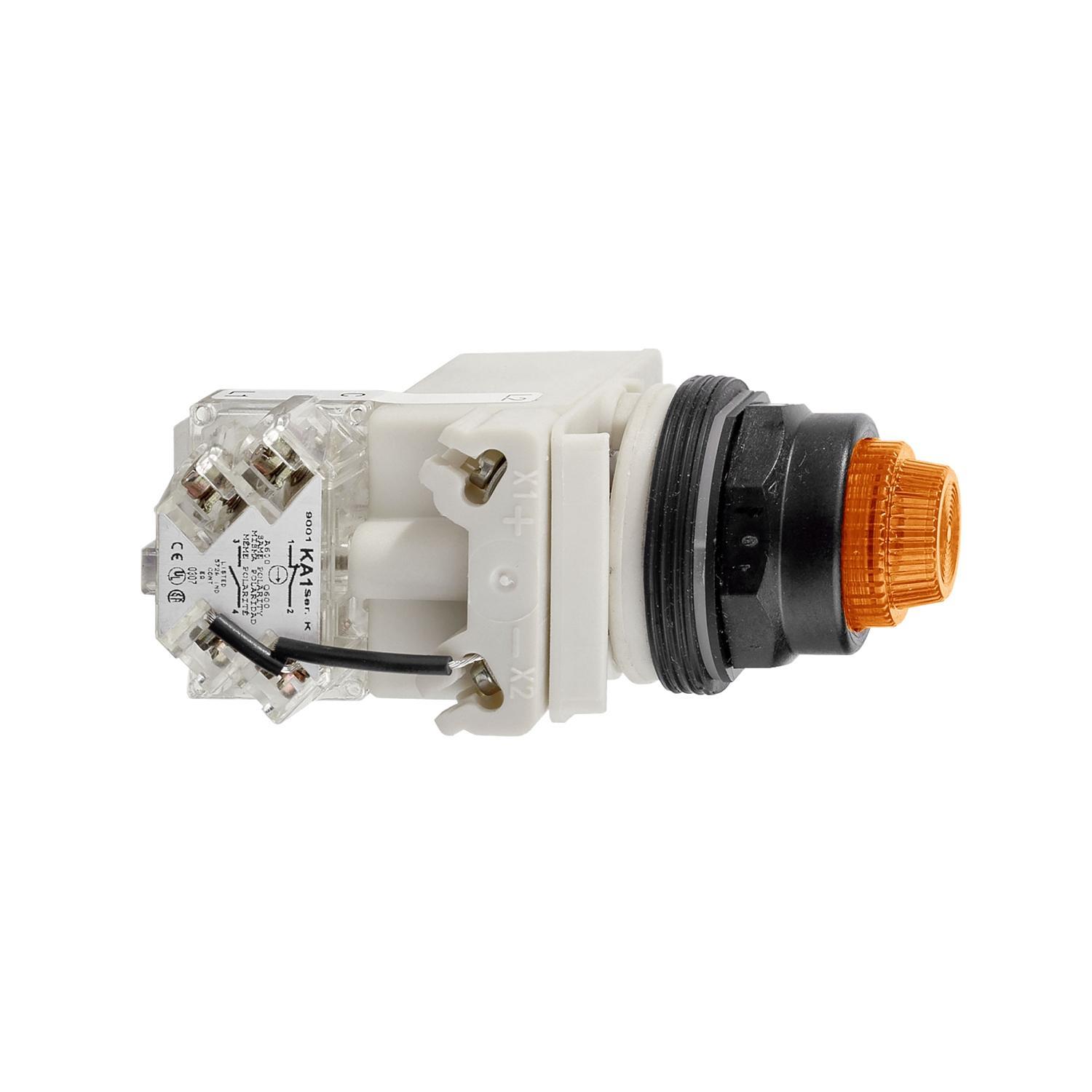 Schneider Electric Harmony™ Square D™ 9001SKT35LYA31 Type SK Illuminated Pilot Light, 24 to 28 V AC/DC, 0.28 VA, Fresnel Lens, Panel Mount