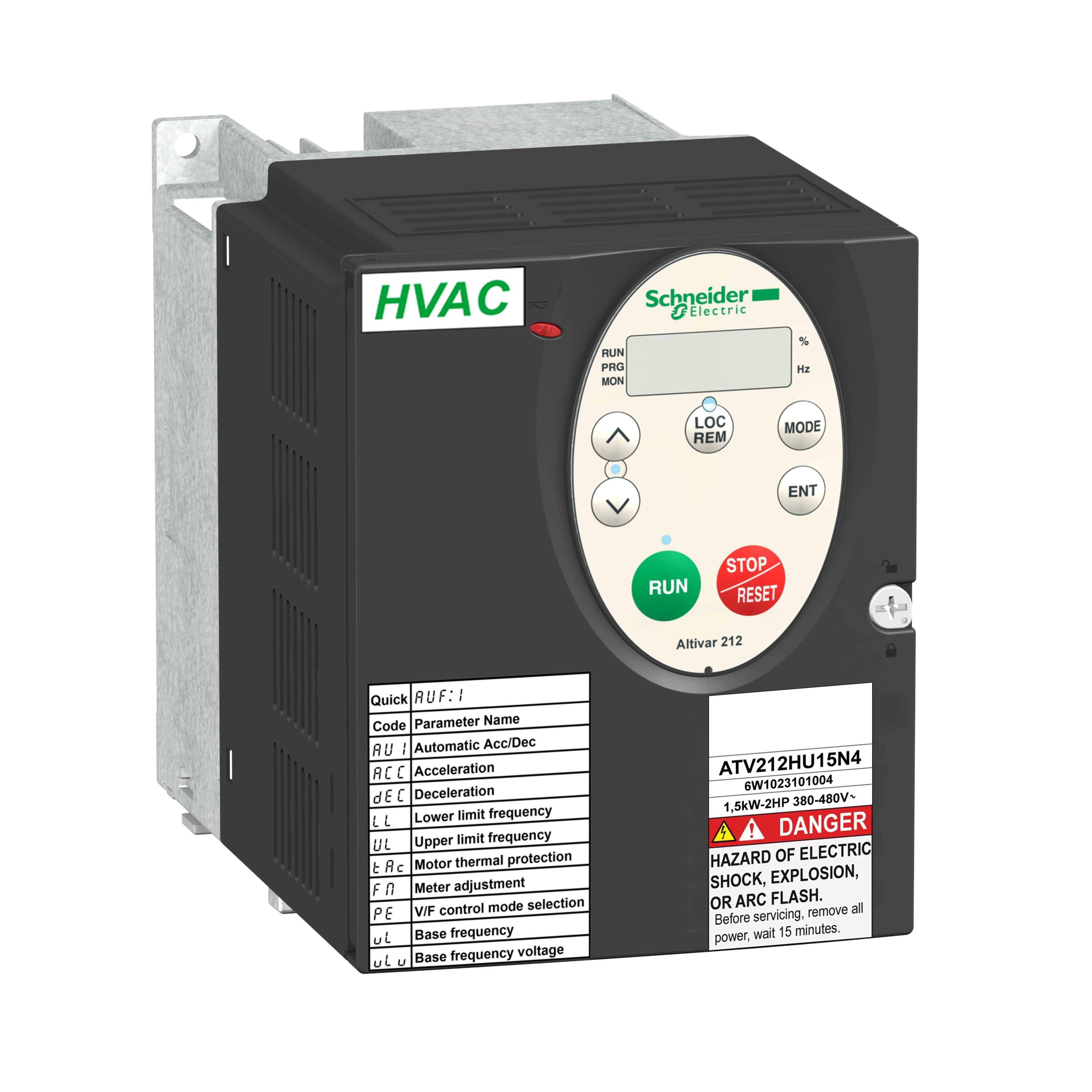 Schneider Electric Altivar® 212 ATV212HU15N4 3-Phase AC Variable Speed Drive, 400/480 V AC, 3.7 A, 2 hp, 107 mm W x 150 mm D