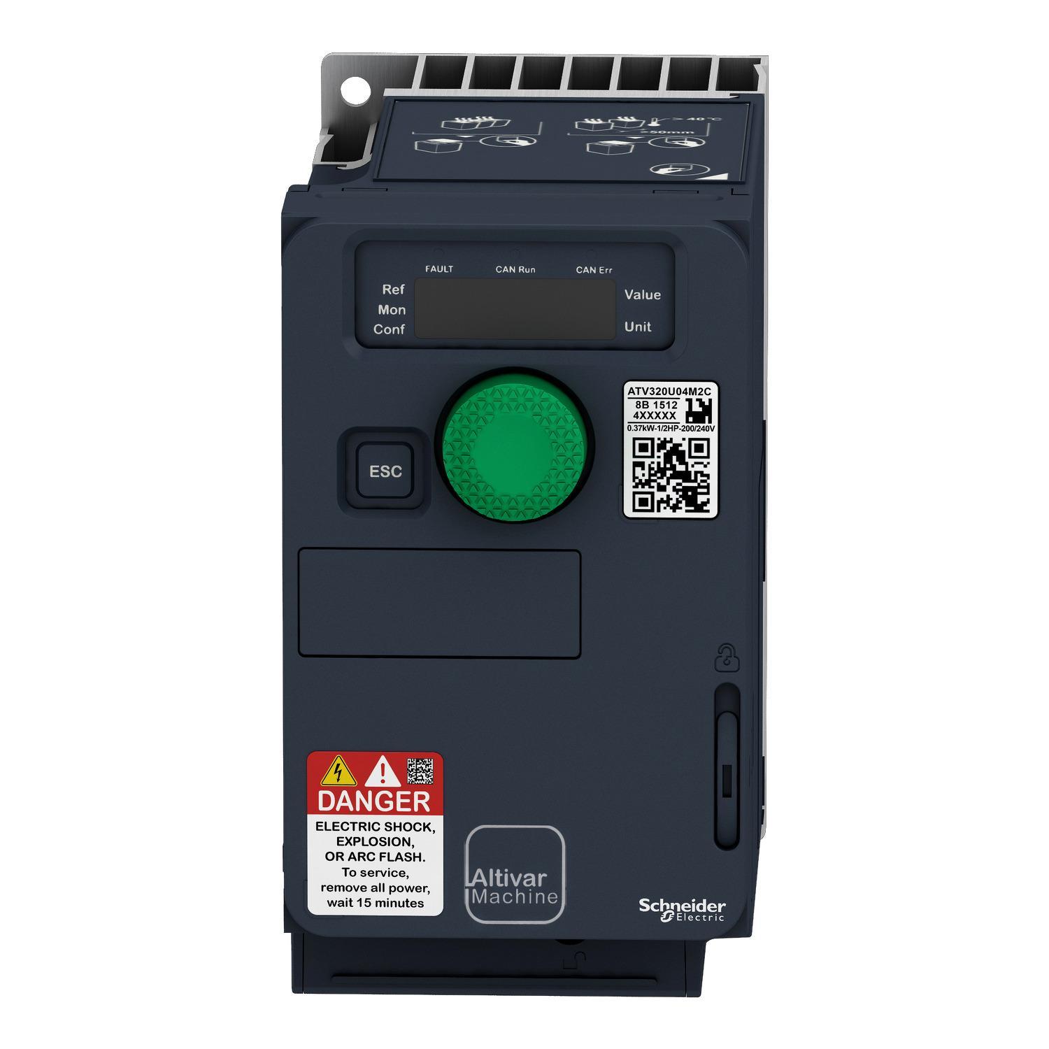 Square D™ ATV320U07M3C Altivar™ 320 3-Phase Compact AC Variable Speed Drive, 200/240 V AC, 5.3/6.3 A, 1 hp, 2.83 in W x 4.29 in D