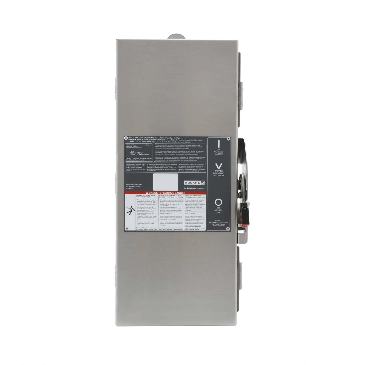 Schneider Electric Square D™ PowerPact™ B125DS Circuit Breaker Enclosure, 9.13 in W x 4.88 in D x 19.49 in H, NEMA 4/4X/5, 304 Stainless Steel