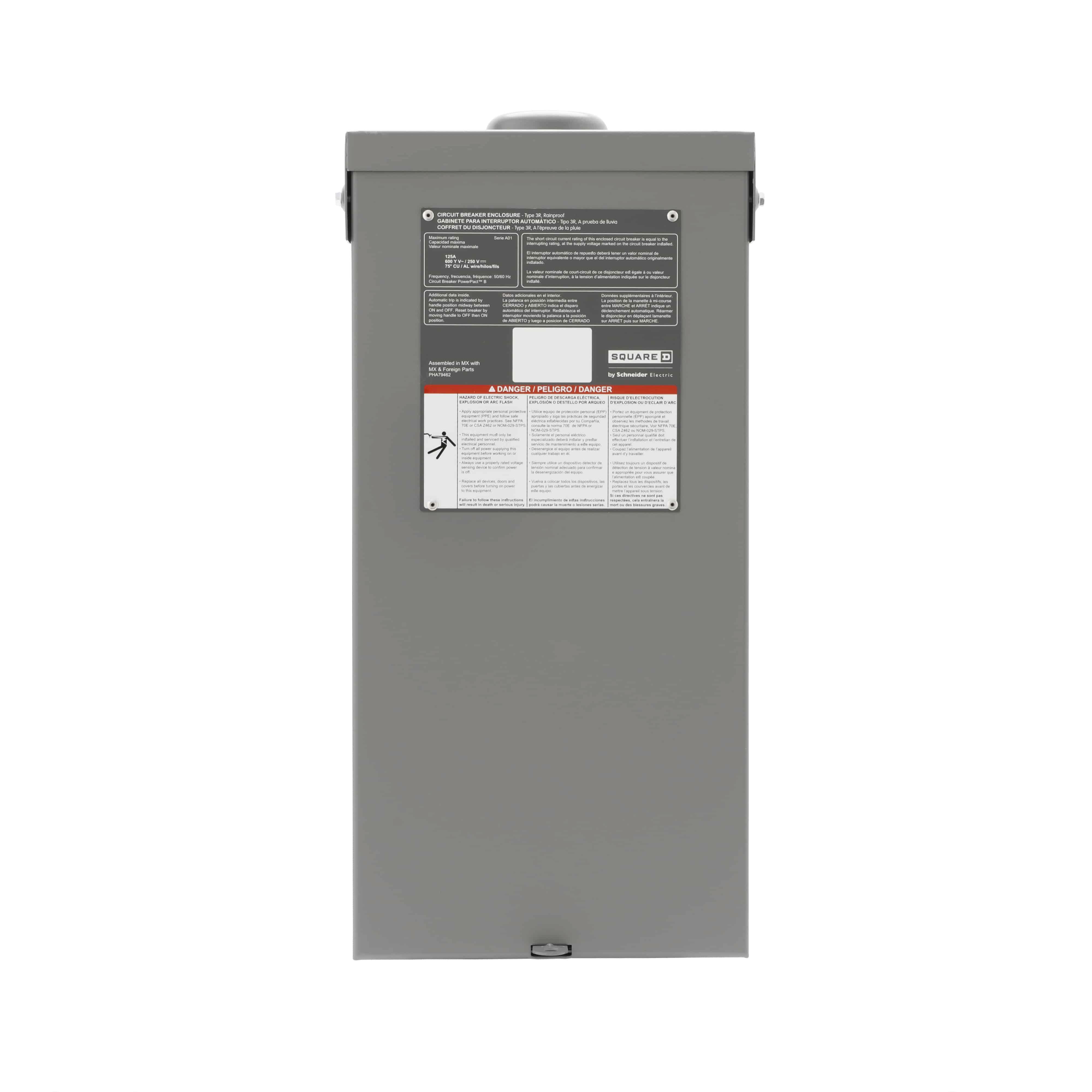Schneider Electric Square D™ PowerPact™ B125RB Type S Circuit Breaker Enclosure, 8.9 in W x 4.88 in D x 17.99 in H, NEMA 3R, Stainless Steel