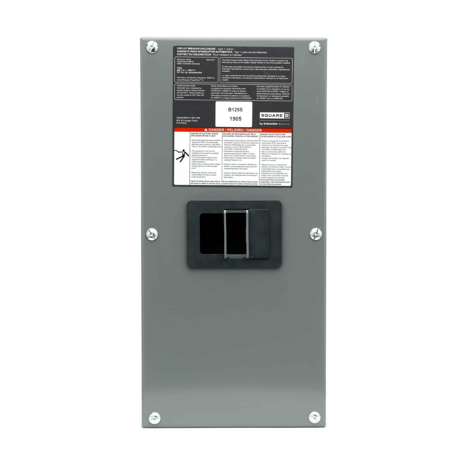 Schneider Electric Square D™ PowerPact™ B125S Circuit Breaker Enclosure, 8.62 in W x 4.13 in D x 18.15 in H, NEMA 1, Stainless Steel
