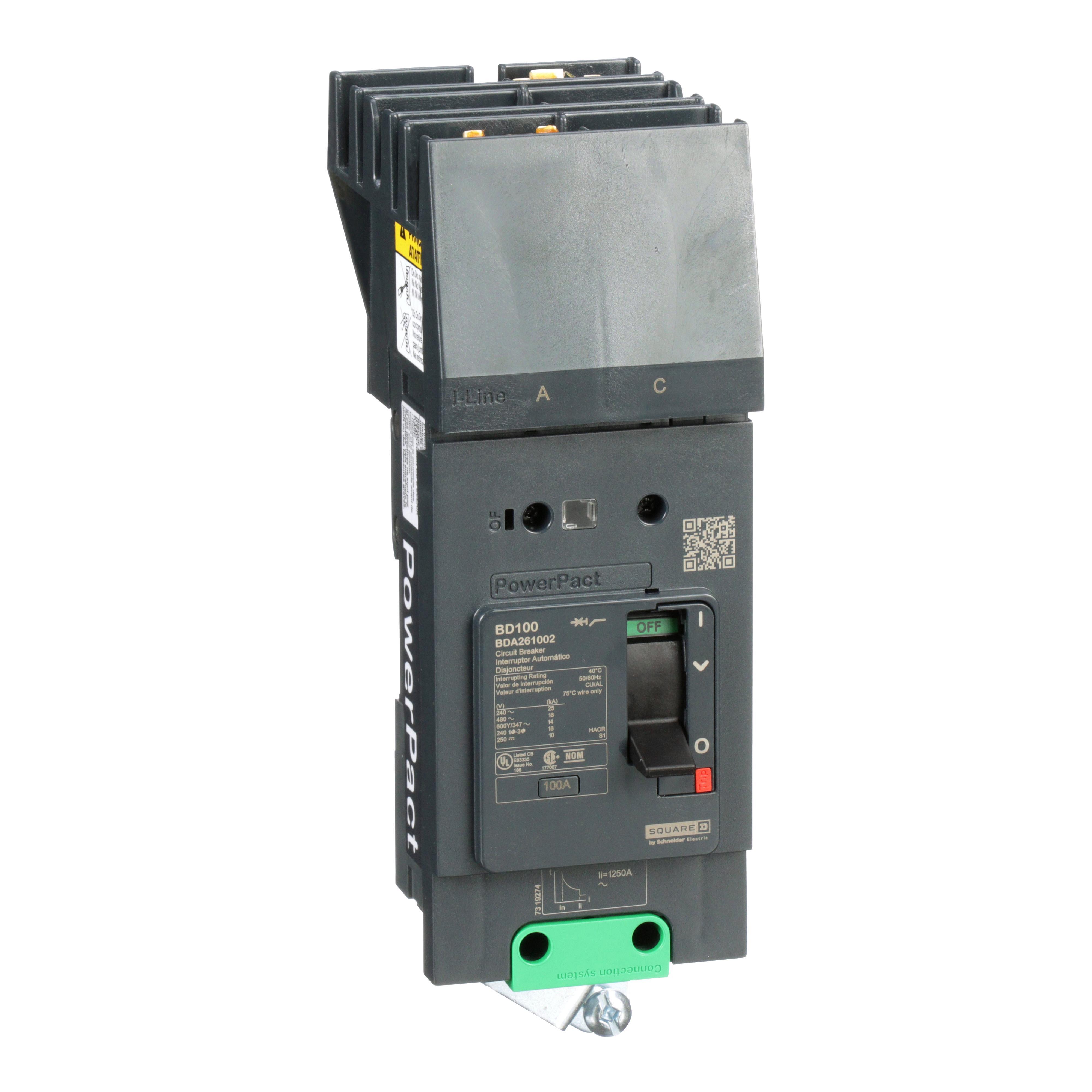 Schneider Electric I-Line™ PowerPact™ BDA260202 Molded Case Circuit Breaker, 600Y/347 V AC, 20 A, 25 kA at 240 V AC, 18 kA at 480 V AC, 14 kA at 600Y/347 V AC Interrupt, 2 Poles, Thermal Magnetic Trip