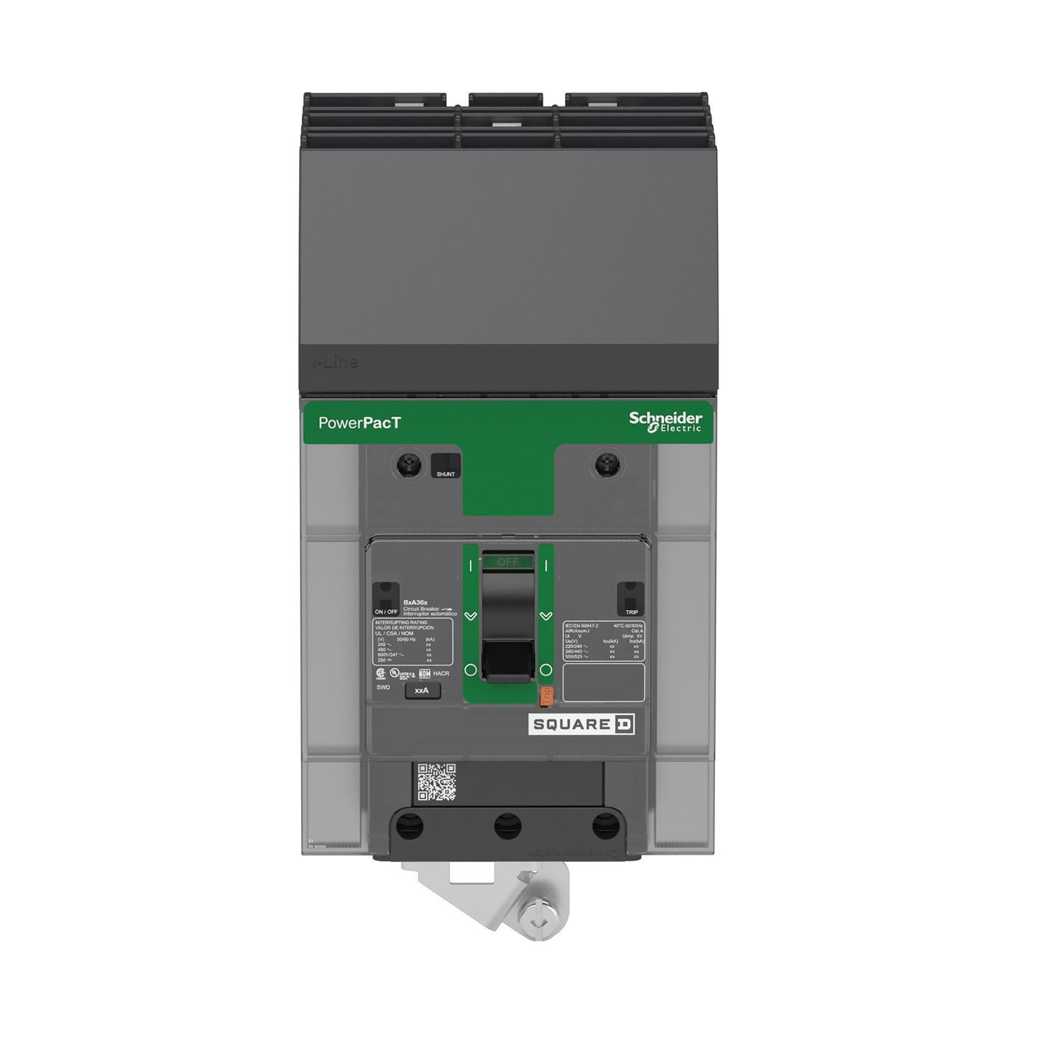 Square D™ PowerPact® I-Line® BGA36045 Molded Case Circuit Breaker, 600Y/347 V AC, 45 A, 65 kA at 240 V AC, 35 kA at 480 V AC, 18 kA at 600Y/347 V AC Interrupt, 3 Poles, Thermal Magnetic Trip