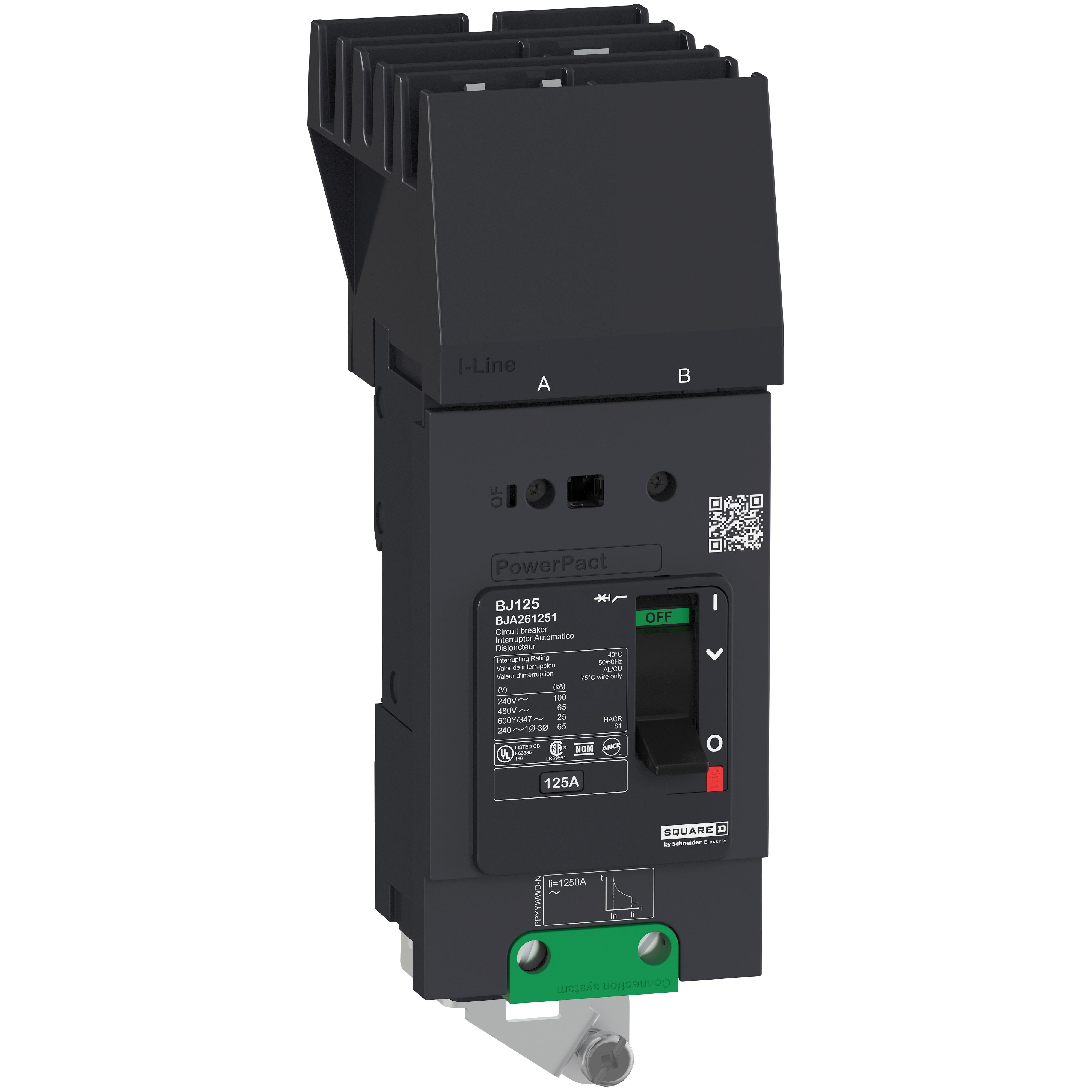 Schneider Electric Square D™ I-Line™ PowerPact™ BJA260501 Type BJA Molded Case Circuit Breaker, 600Y/347 VAC/250 VDC, 50 A, 25 kA Interrupt, 2 Poles, Thermal Magnetic Trip