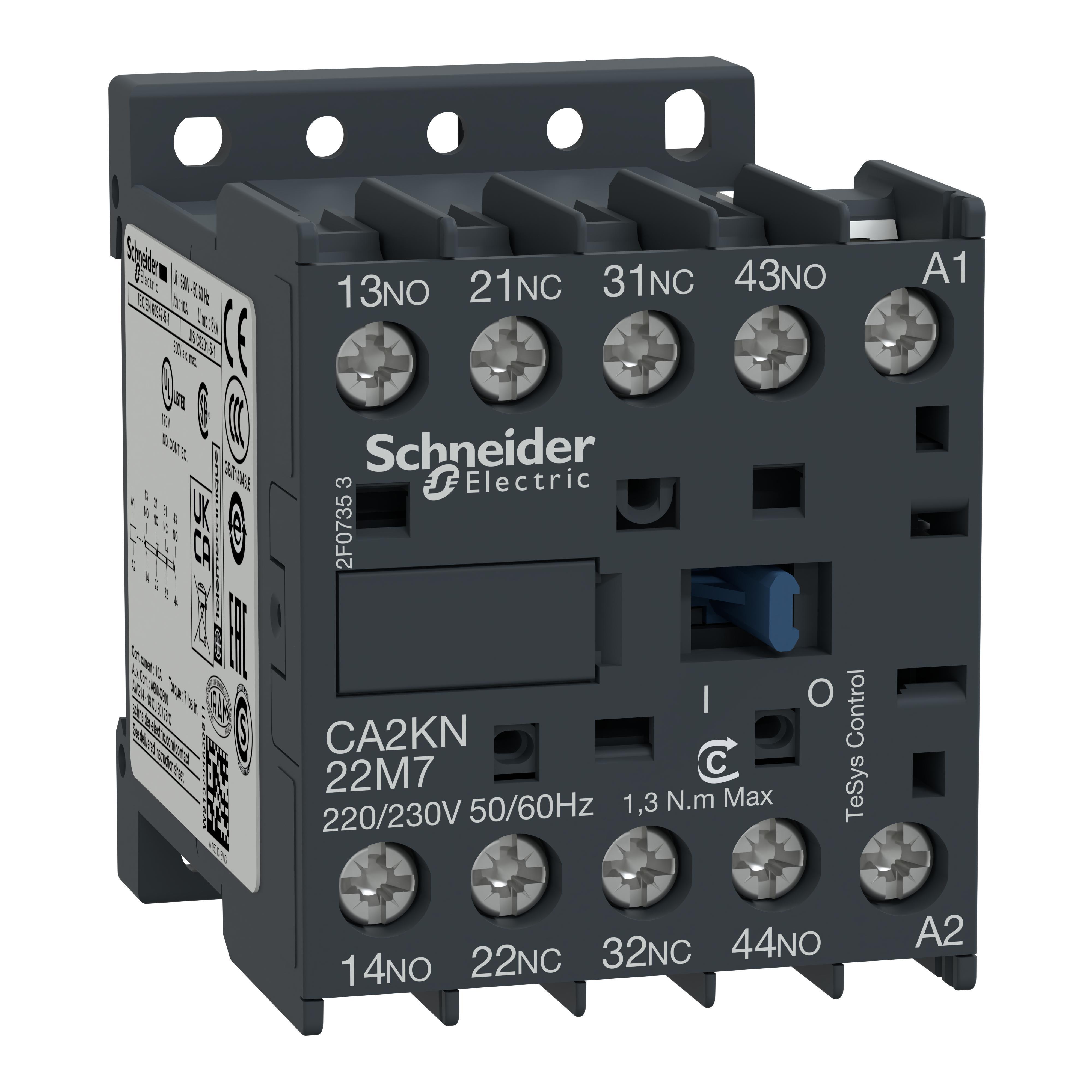 Schneider Electric Square D™ TeSys™ CA2KN22T7 K Series Control Relay, 10 A, 2NO-2NC 2 Form A/2 Form B Contact, 480 VAC V Coil