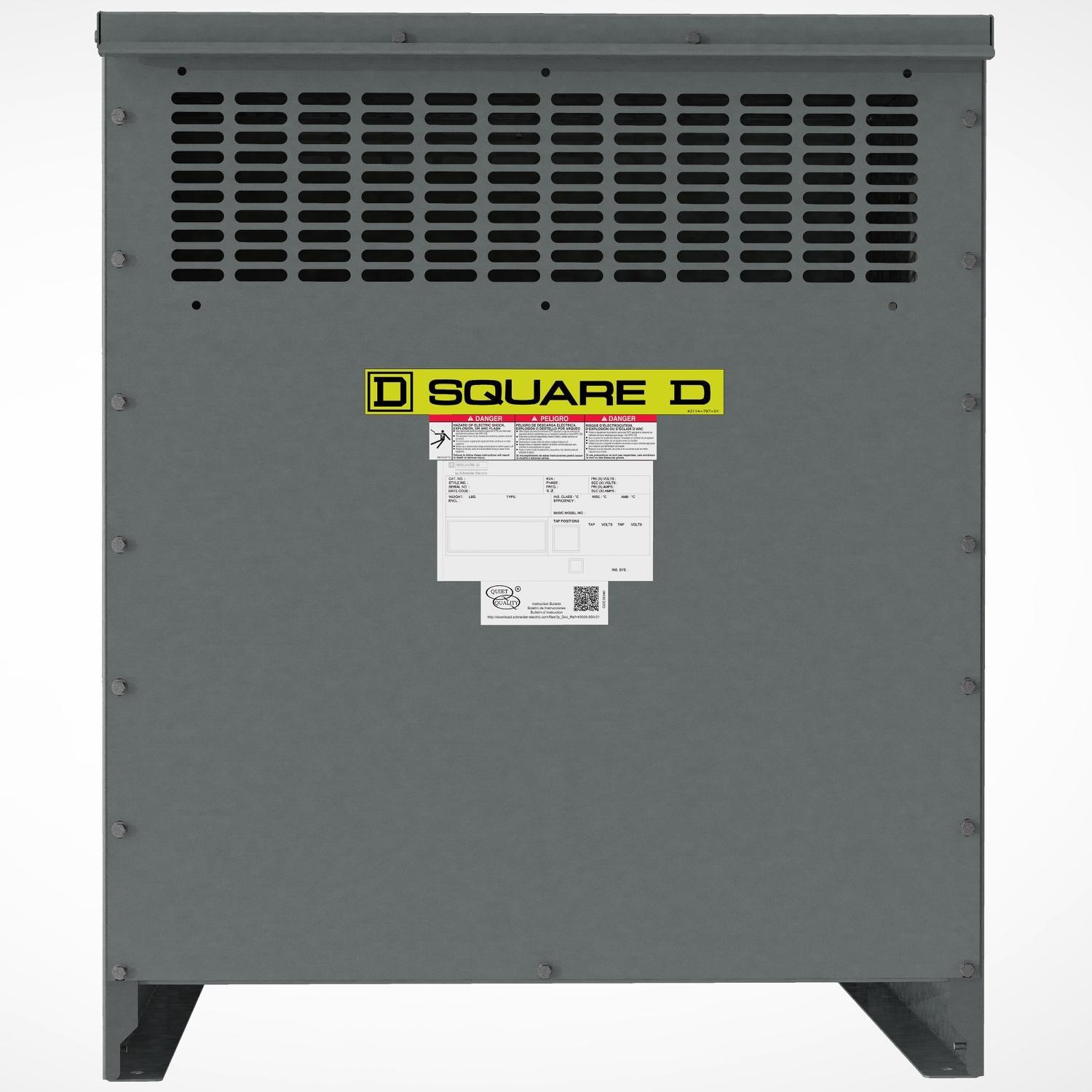 Schneider Electric Square D™ EXN112T3H Low Voltage Natural Convection Cooling Distribution Transformer, 480 Delta V Primary, 208Y/120 V Secondary, 112.5 kVA Power Rating, 60 Hz, 3 ph