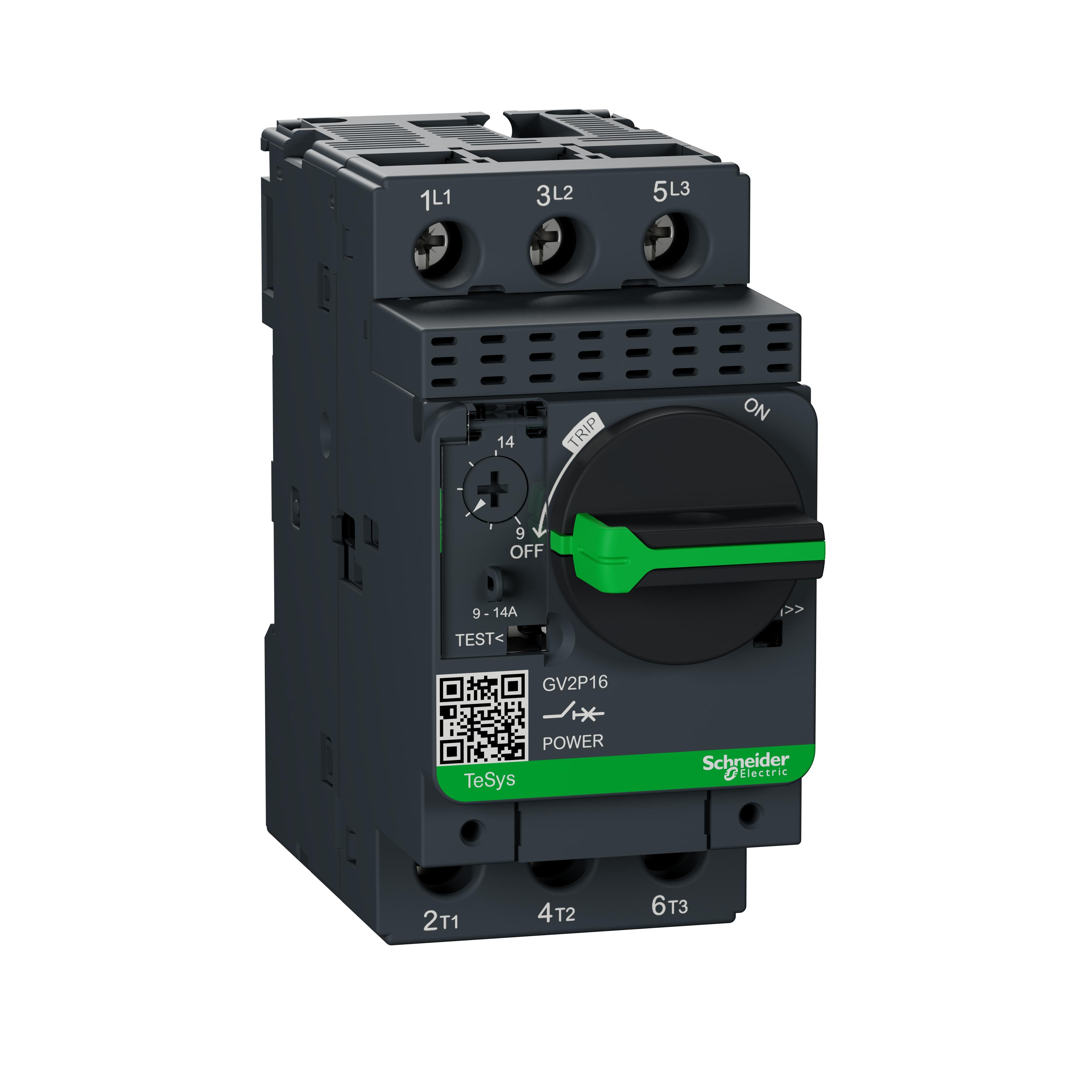Schneider Electric Square D™ TeSys™ GV2 GV2P16 Non-Reversing Manual Motor Starter With Thermal Magnetic Circuit Protector, 3 Poles, IP20 Enclosure