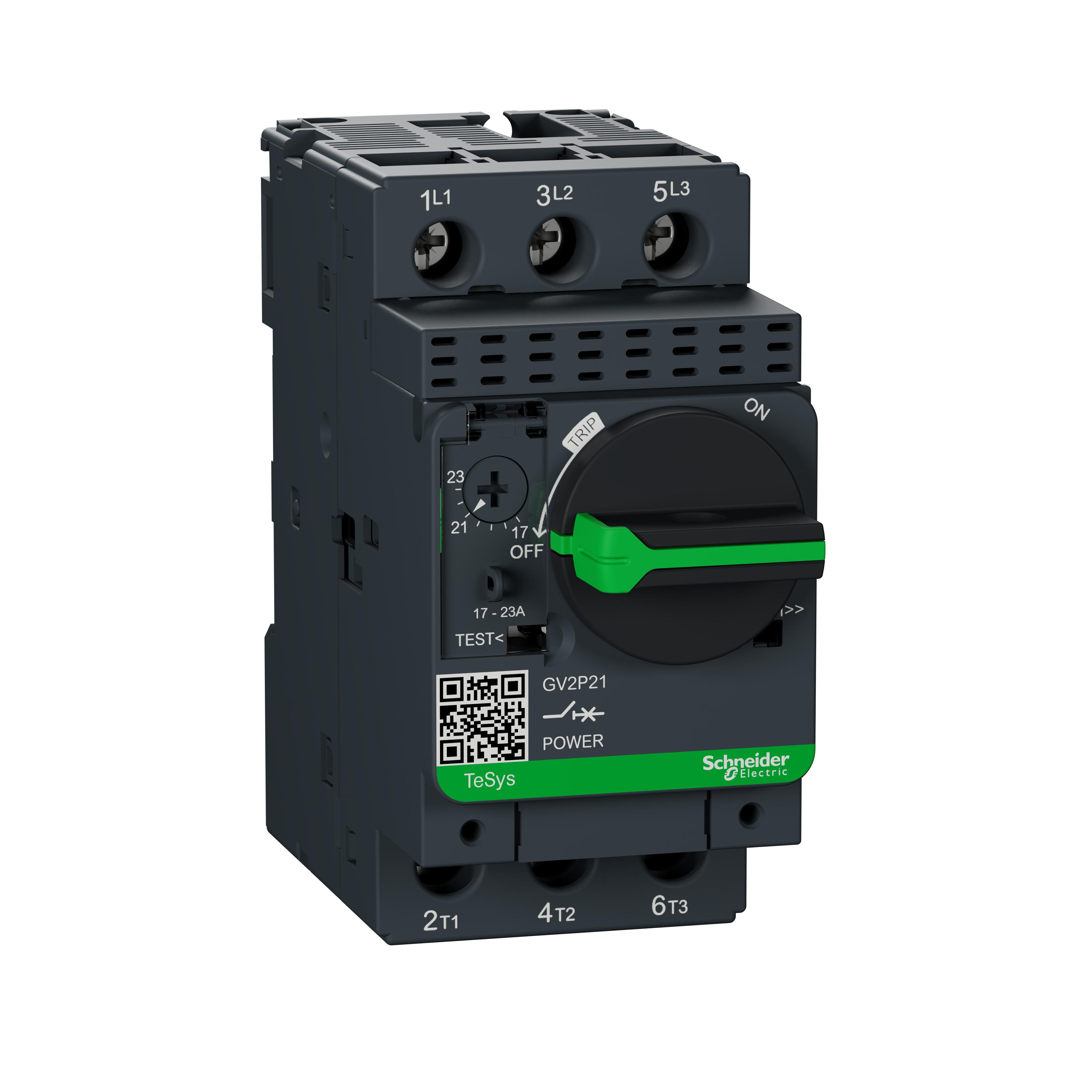 Schneider Electric Square D™ TeSys™ GV2P21 Non-Reversing Circuit Breaker, 690 V AC, 17 to 23 A, 3 Poles, Thermal Magnetic Trip