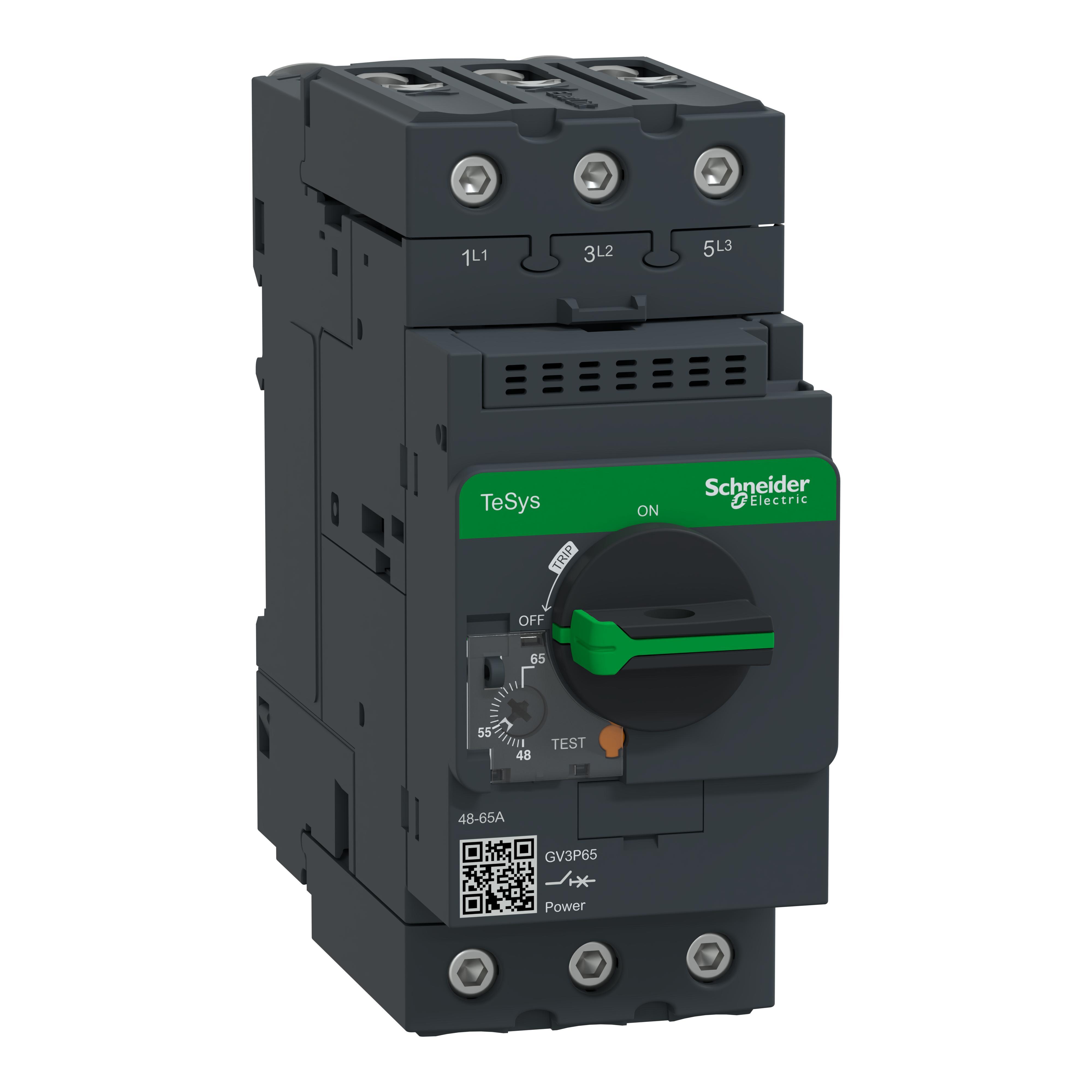 Schneider Electric GV3P65 GV3 Type GV3P Non-Reversing Manual Motor Starter, 3 Poles, IP20 Enclosure