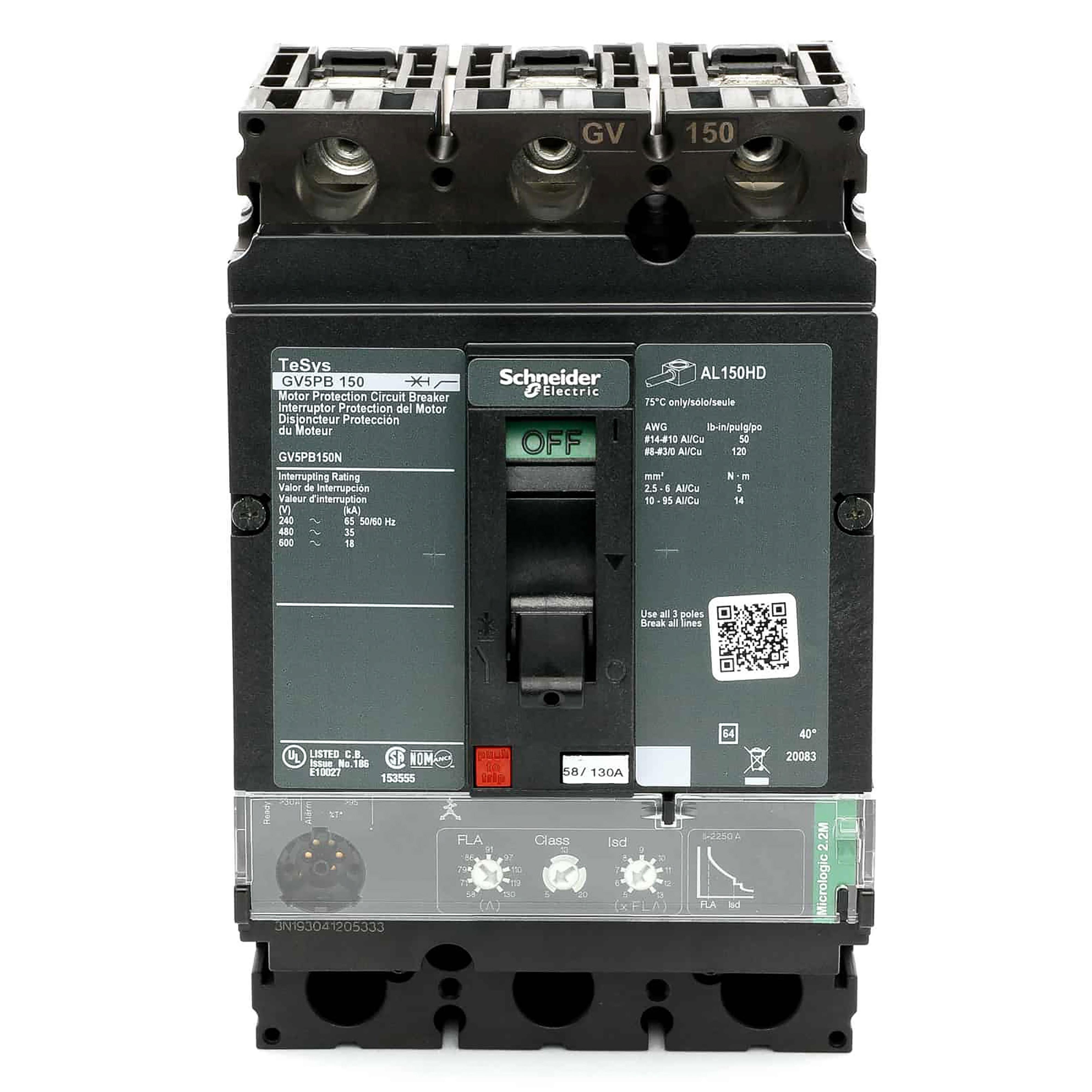Schneider Electric GV5PB150N GV5 Motor circuit breaker, 600 V AC, 150 A, 25 kA Interrupt, 3 P Poles, Electronic Trip