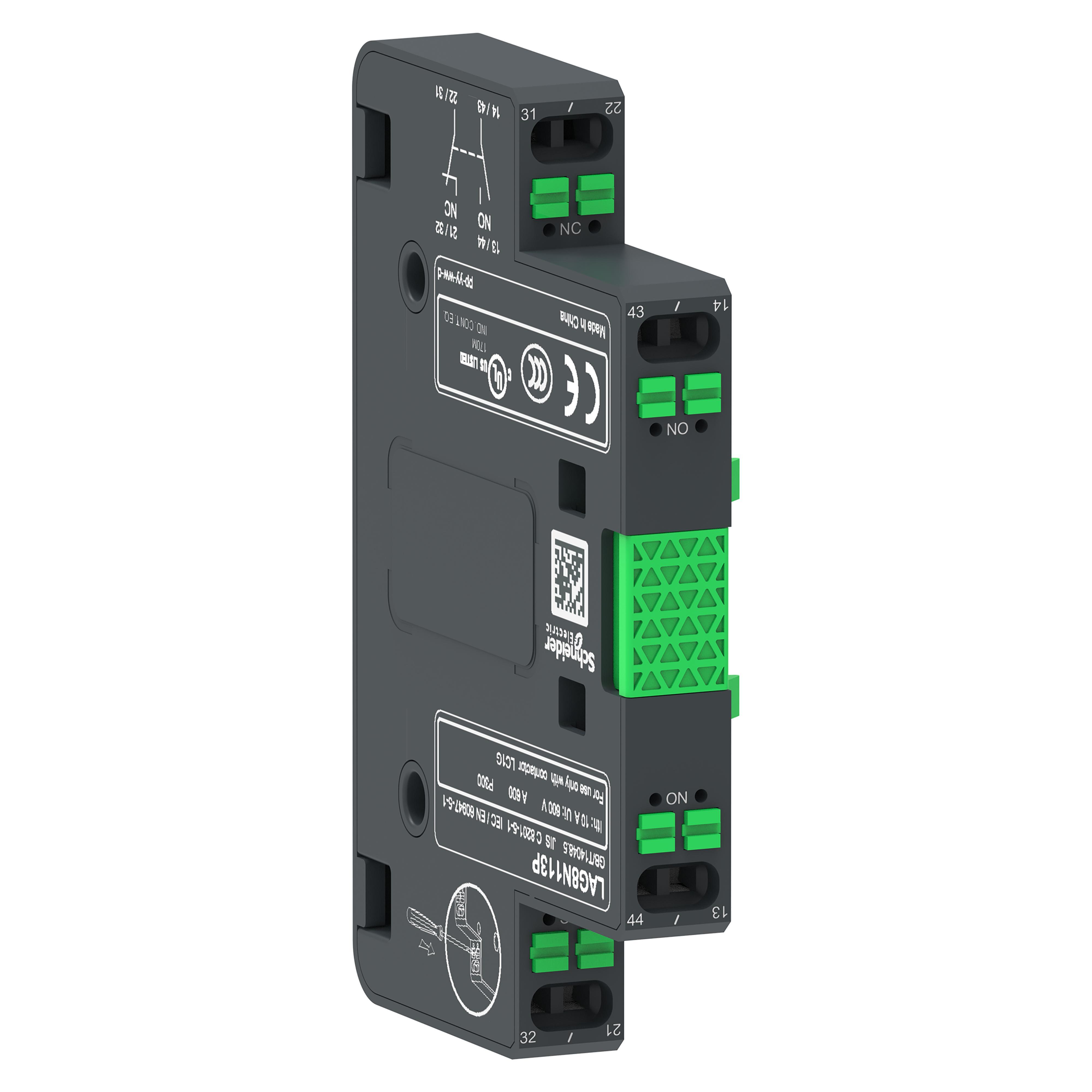 Schneider Electric LAG8N113P LAG Instantaneous Block, 500 V AC, 10 A, 1NO+1NC Contacts