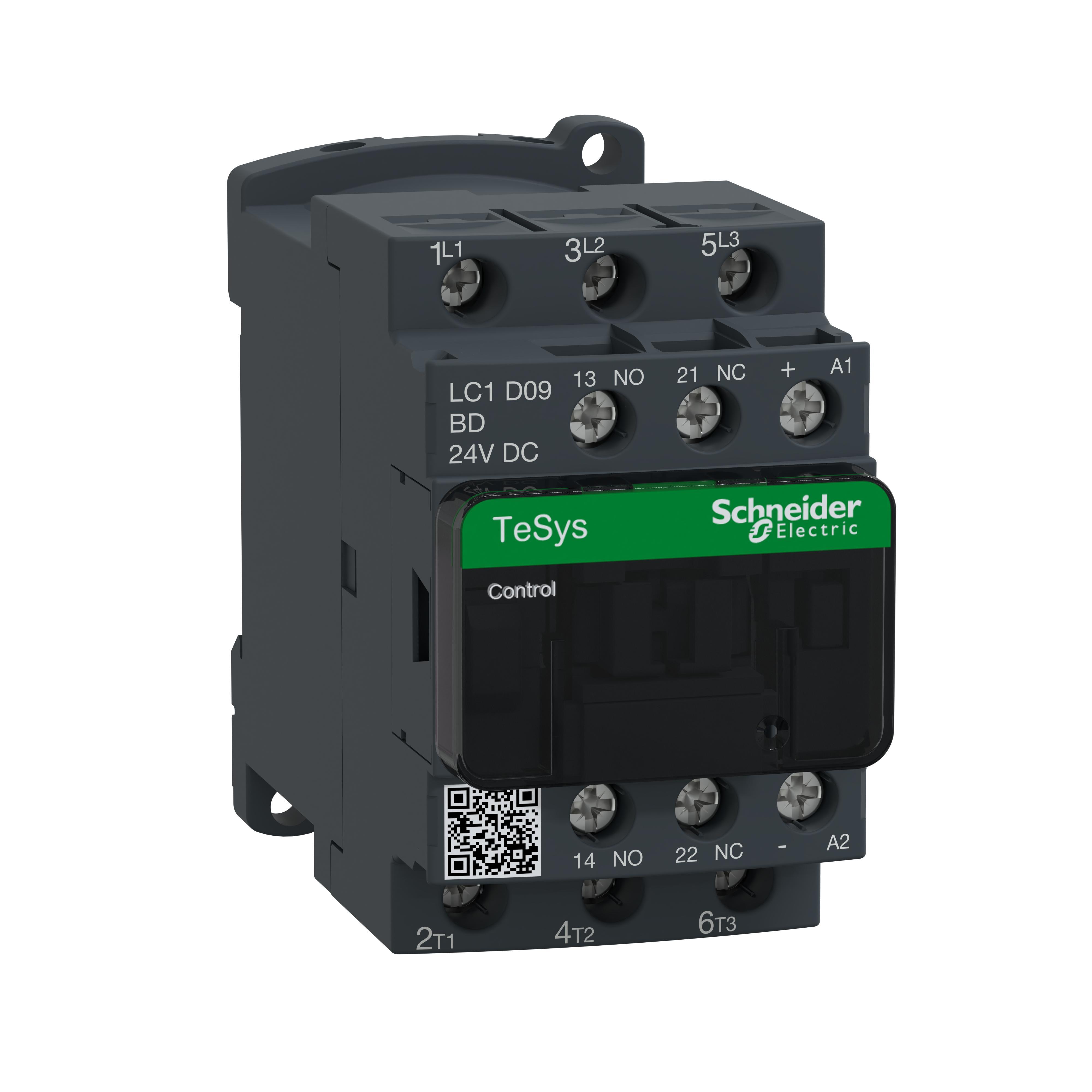 Schneider Electric LC1D09BD LC1D Direct On-Line Standard IEC Contactor, 690 V AC, 24/300 V DC V Coil, 9/25 A, 3NO Contact, 3 Poles