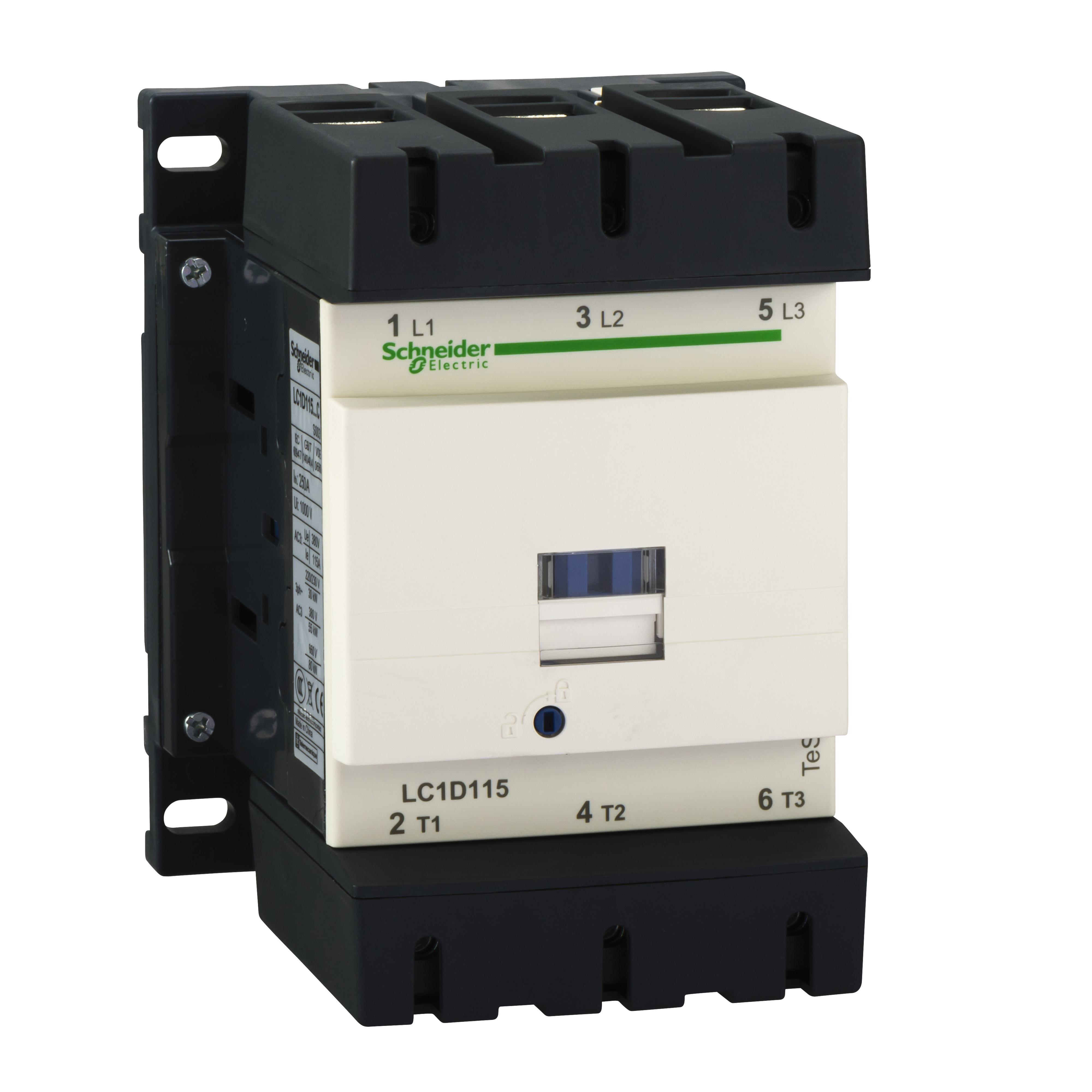 Schneider Electric LC1D115G7 LC1D D-Line IEC Contactor, 120/1000 V AC, 300 V DC V Coil, 115/200 A, 3NO Contact, 3 Poles