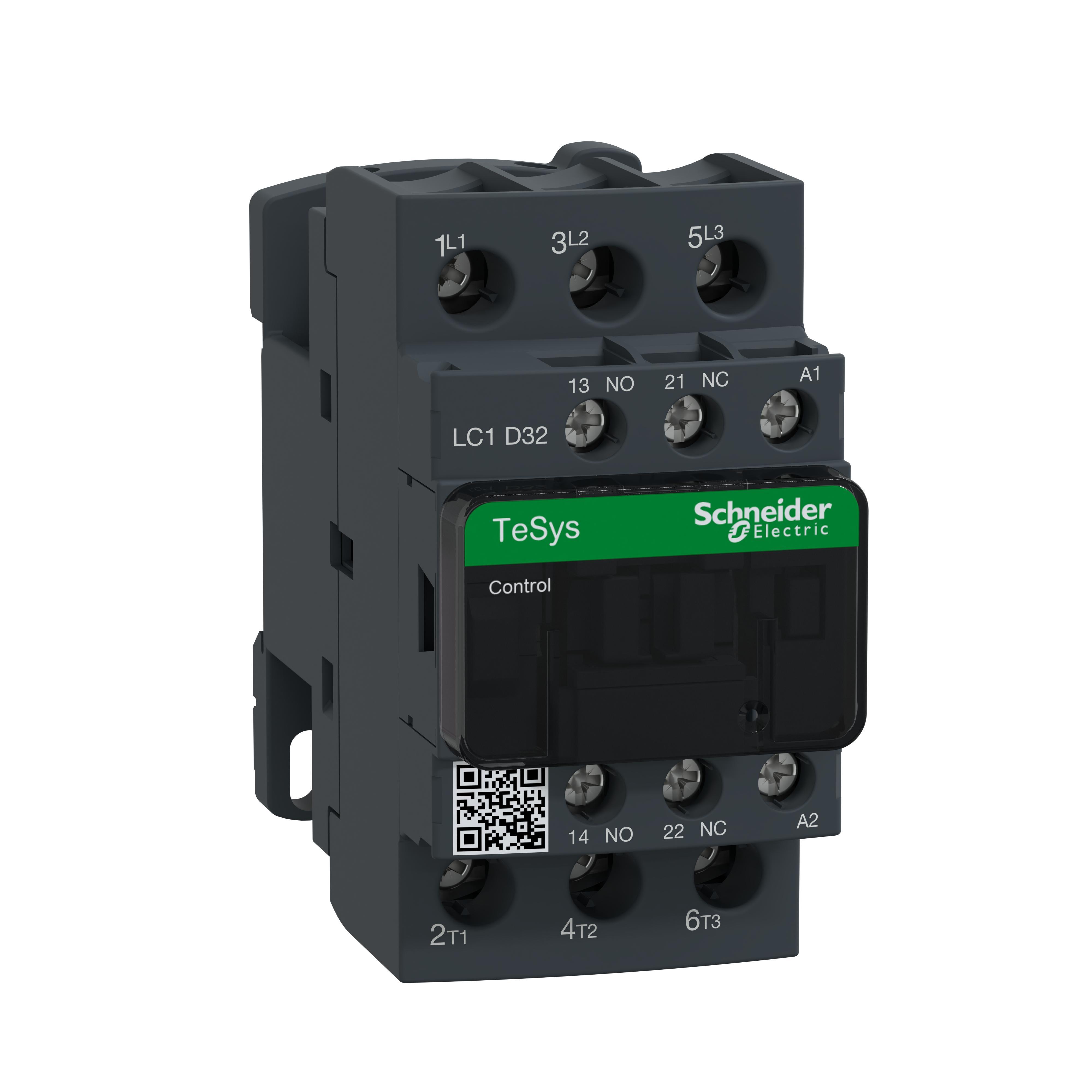 Schneider Electric Square D™ TeSys™ D LC1D32P7 Direct On-Line IEC Contactor With Safety Cover, 230/690 V AC, 300 V DC V Coil, 32/50 A, 3NO Contact, 3 Poles