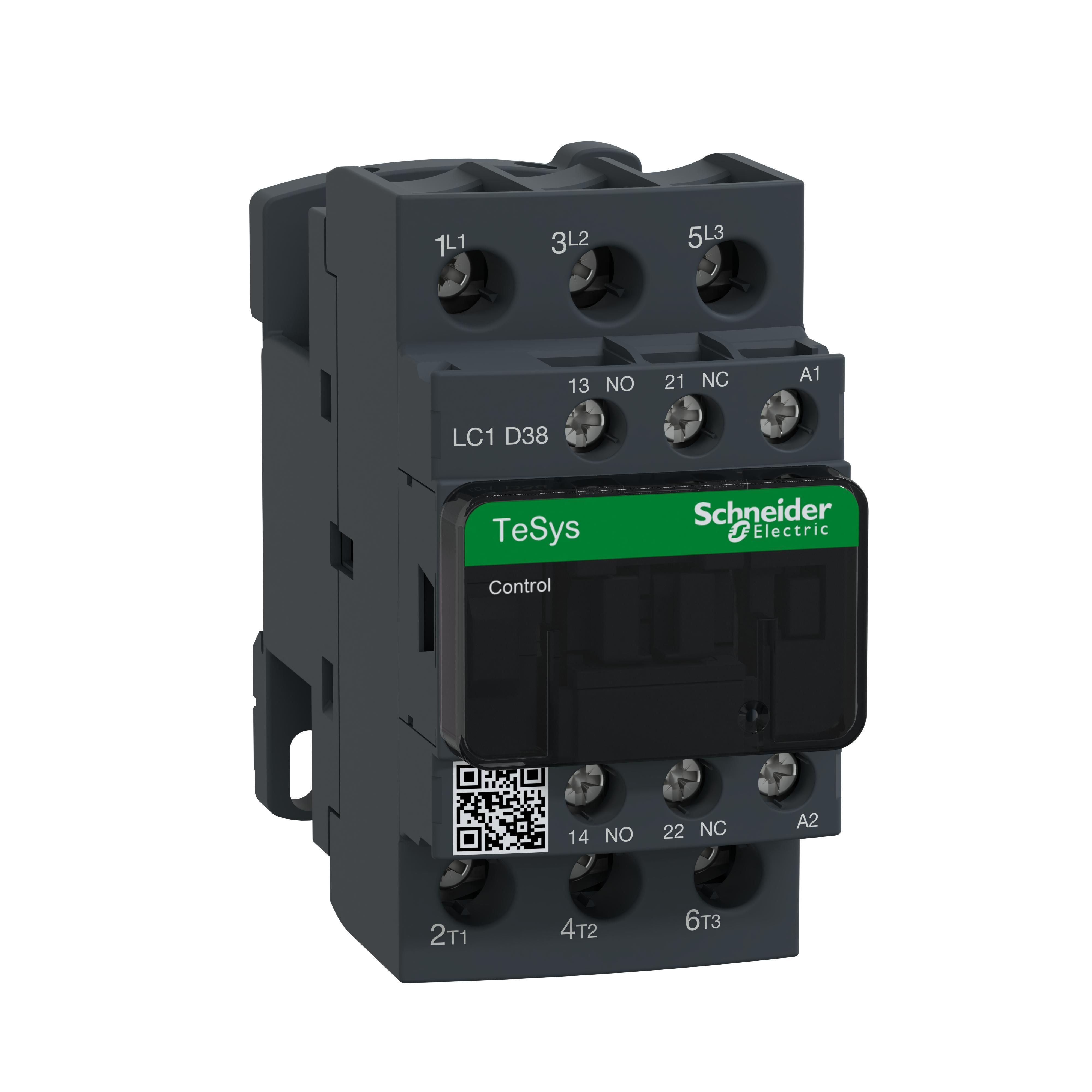 Schneider Electric TeSys™ D LC1D38G7 Direct On-Line IEC Contactor With Safety Cover, 120/690 V AC, 300 V DC V Coil, 38/50 A, 3NO Contact, 3 Poles