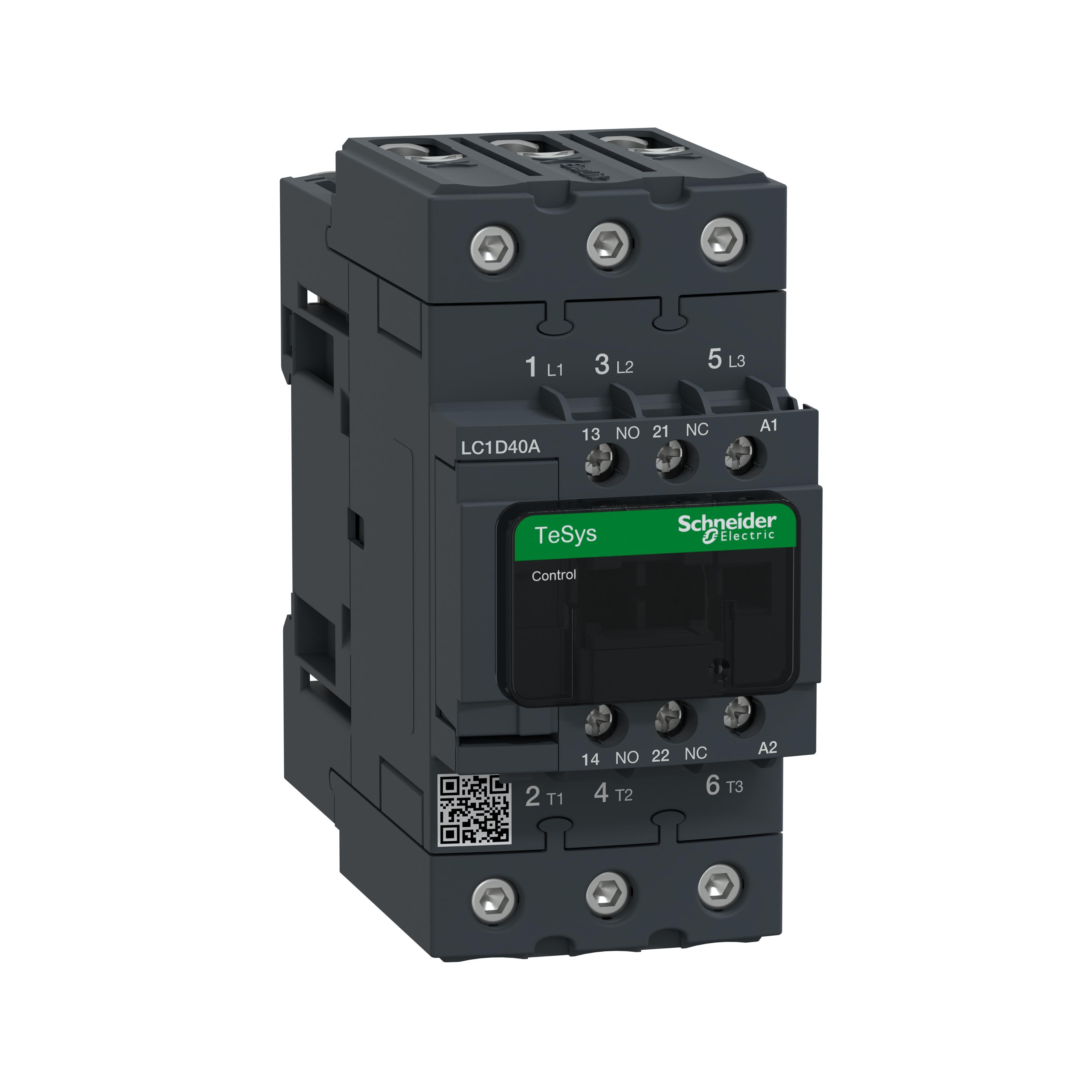 Schneider Electric TeSys™ D EverLink LC1D40AM7 LC1D D-Line IEC Contactor With Protective Cover, 220 VAC V Coil, 60 A, 3NO Contact, 3 Poles
