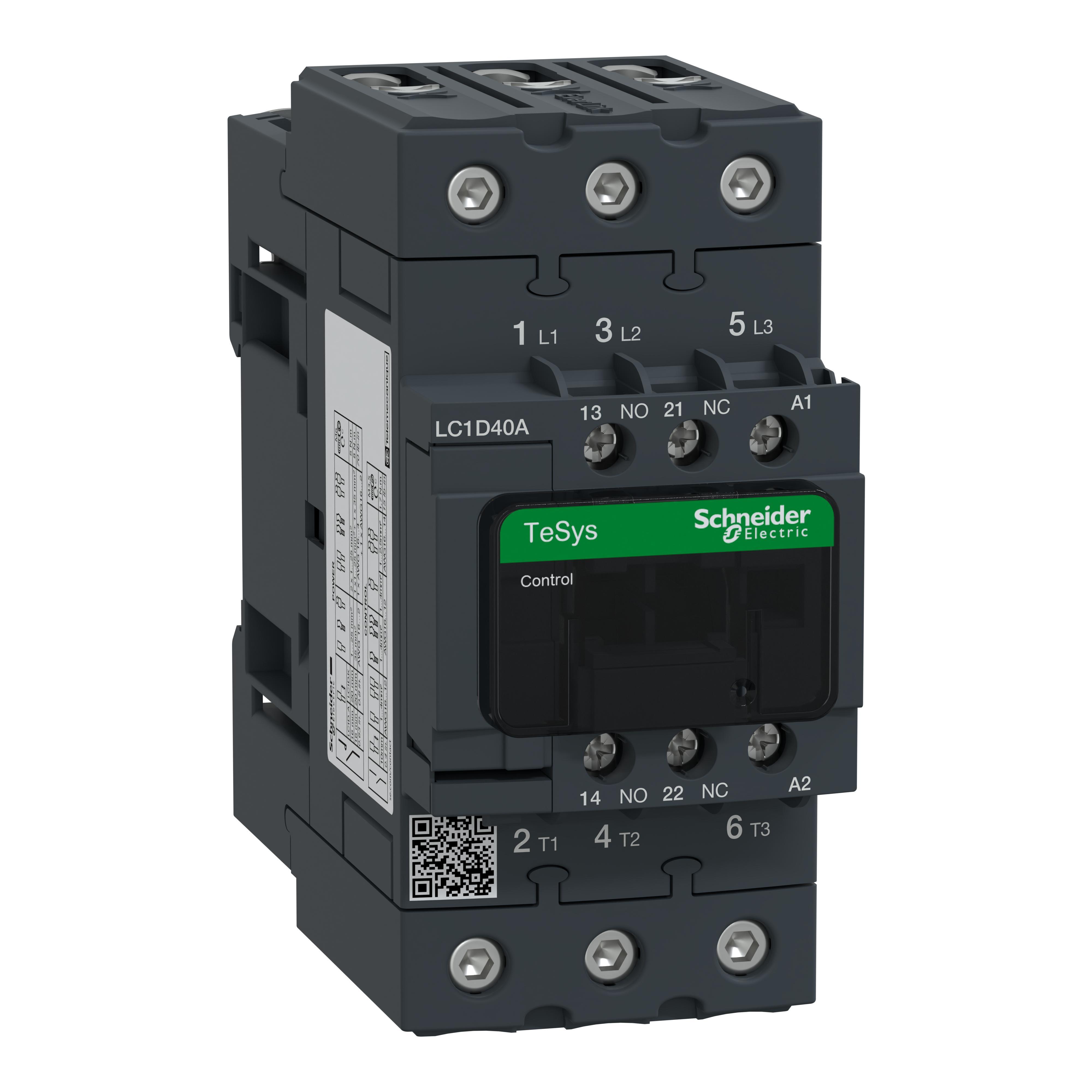 Schneider Electric TeSys™ D LC1D40AT7 IEC Contactor With Safety Cover, 480/690 V AC, 300 V DC V Coil, 40/60 A, 3NO Contact, 3 Poles