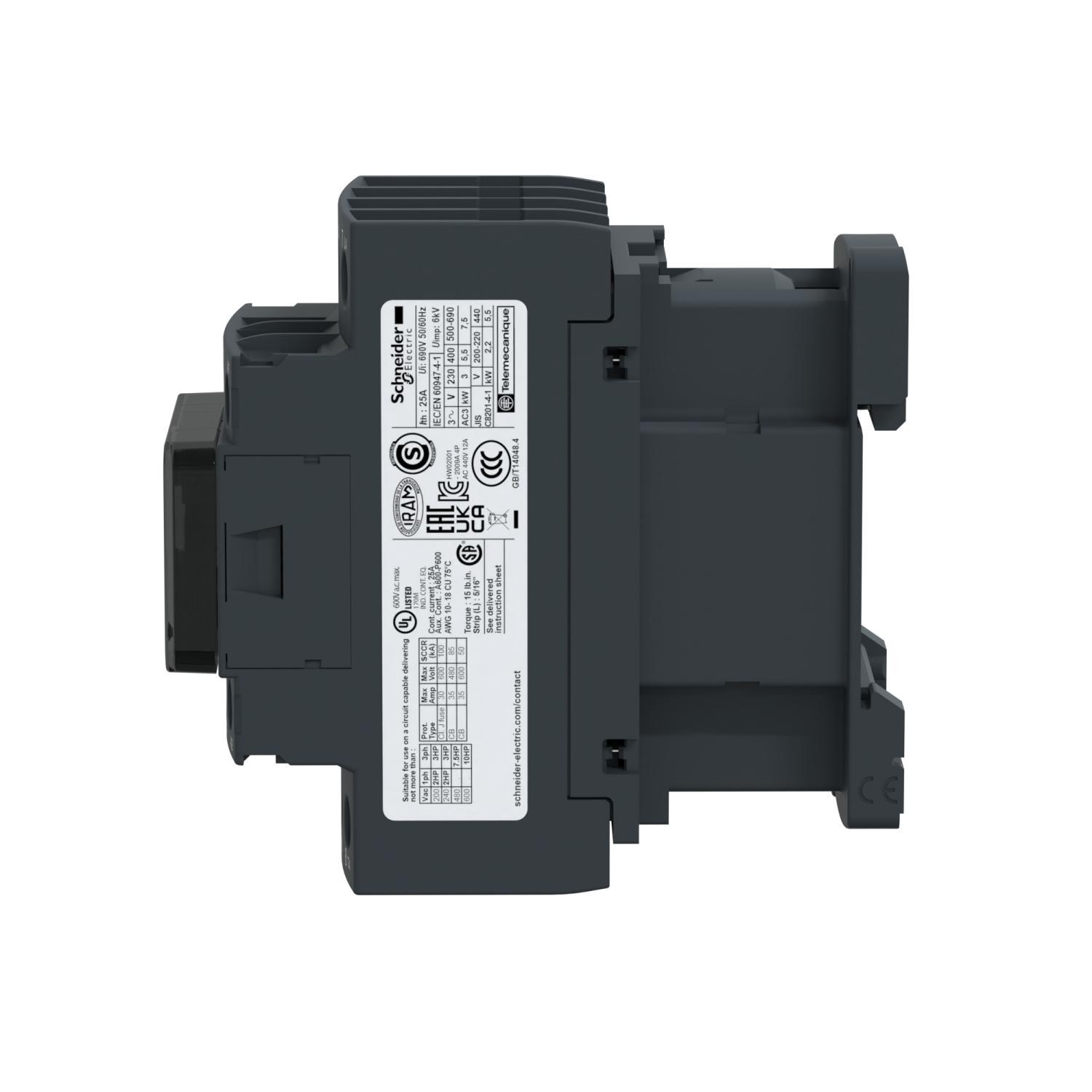 Schneider Electric Square D™ TeSys™ D LC1DT25BD D-Line IEC Contactor With Protective Cover, 690 V AC, 24/300 V DC V Coil, 25 A, 4NO Contact, 4 Poles