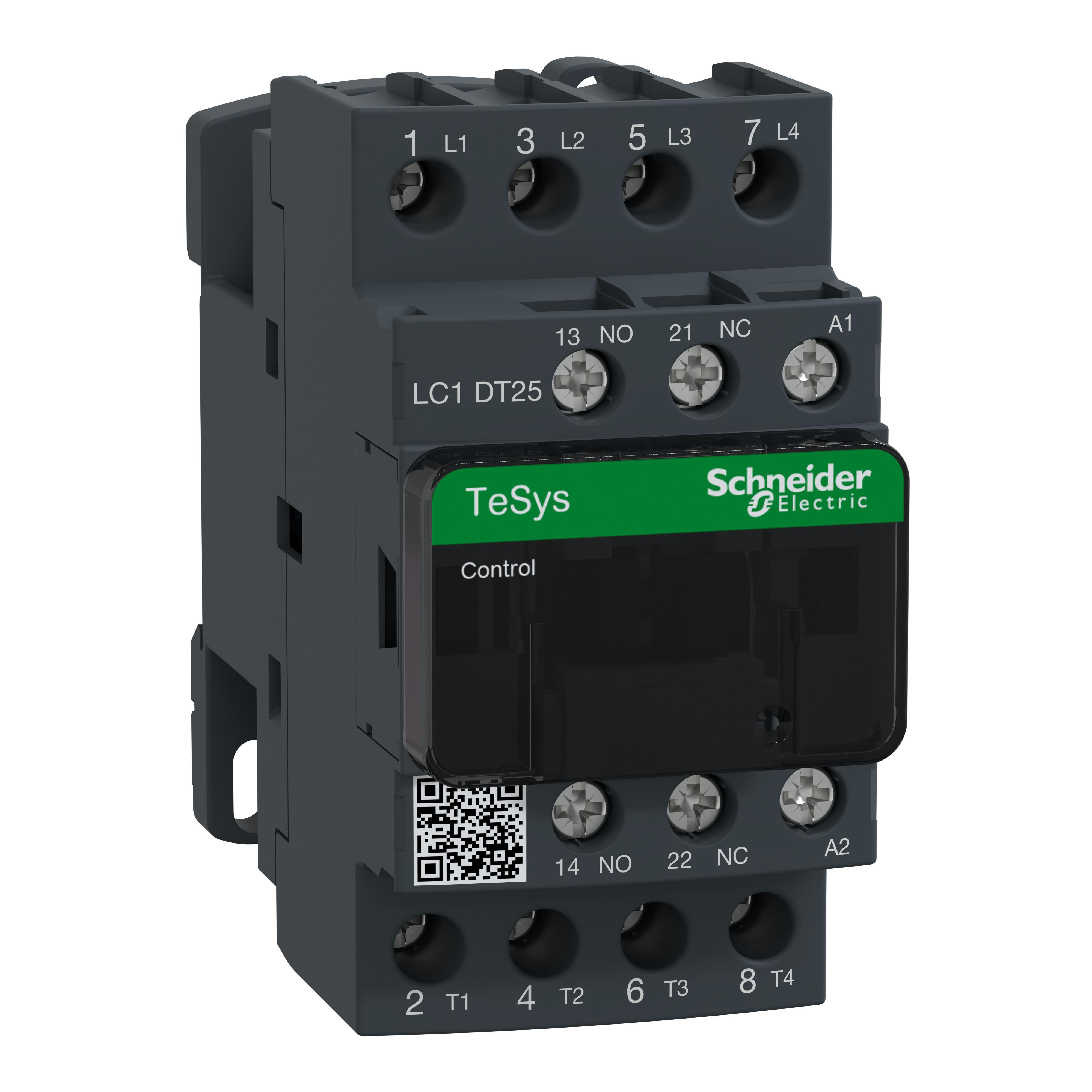 Schneider Electric Square D™ TeSys™ D LC1DT25G7 D-Line IEC Contactor, 120/690 V DC, 300 V DC V Coil, 25 A, 4NO Contact, 4 Poles