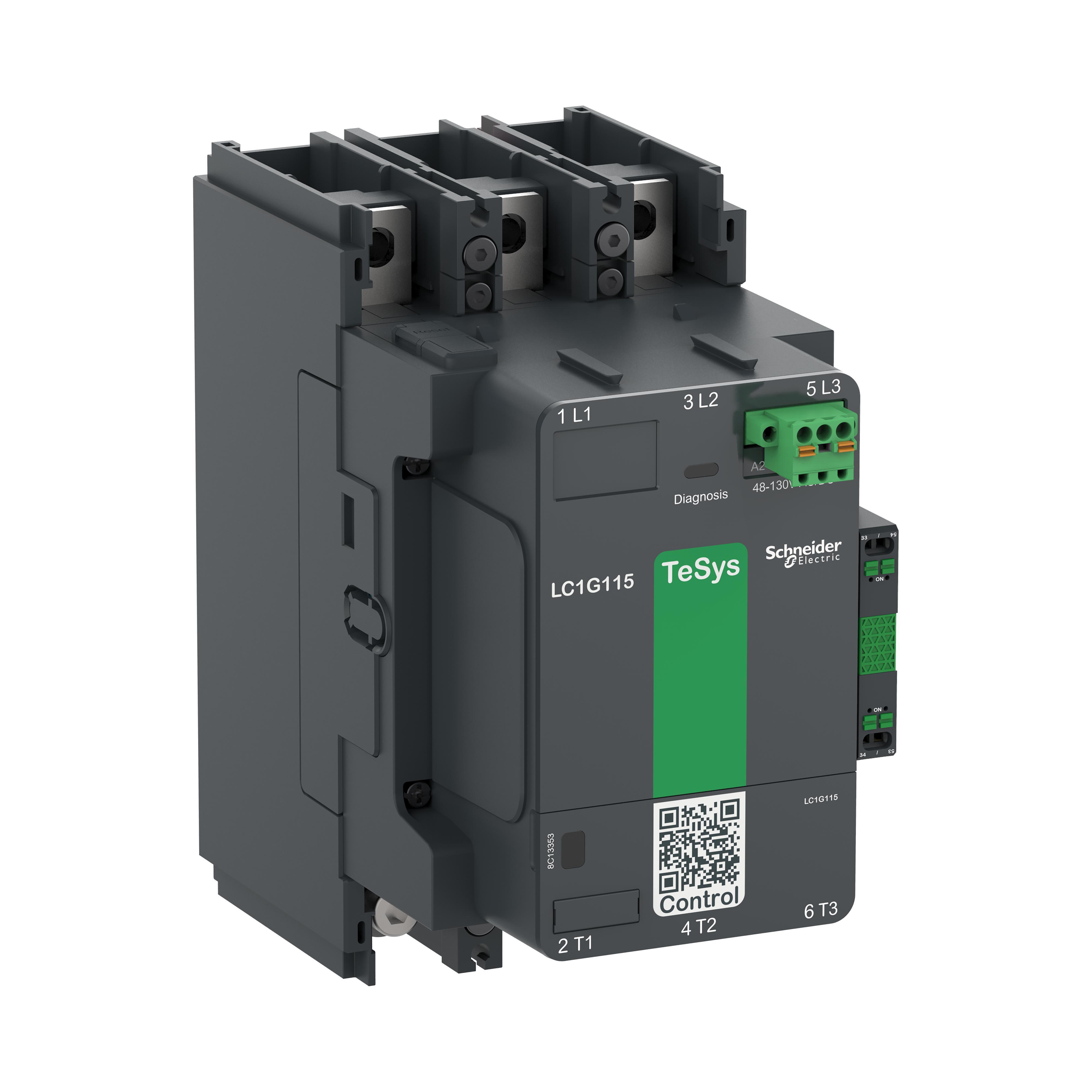 Schneider Electric LC1G115EHEN LC1G TeSys Giga High Power Contactors, 1000 V AC at 50/60 Hz, 300 V DC V Coil, 115 A, 3NO Contact, 3 Poles