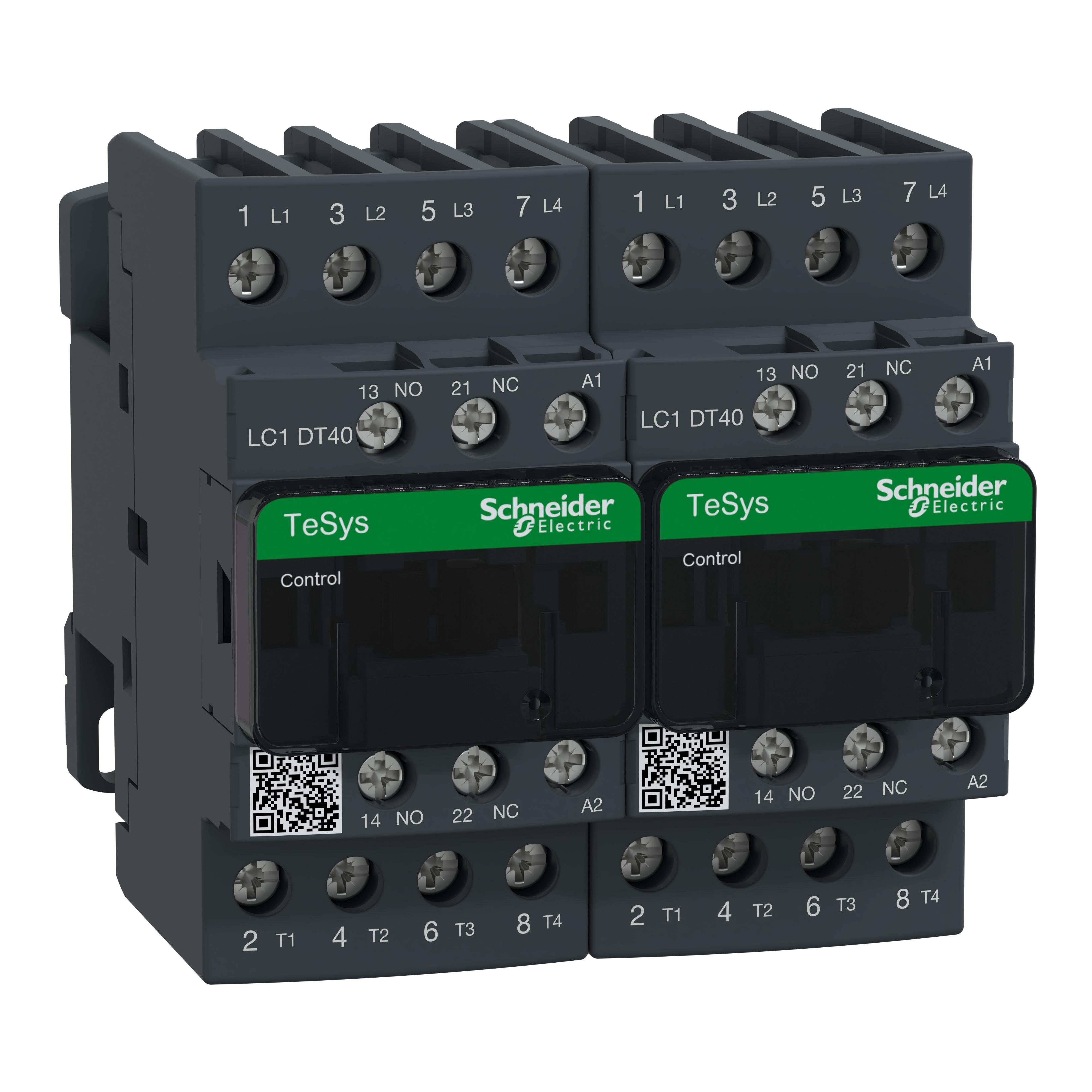 Schneider Electric Square D™ TeSys™ D LC2DT40GD Changeover Contactor With Mechanical and Safety Cover, 125 V DC V Coil, 40 A, 4NO Contact, 4 Poles