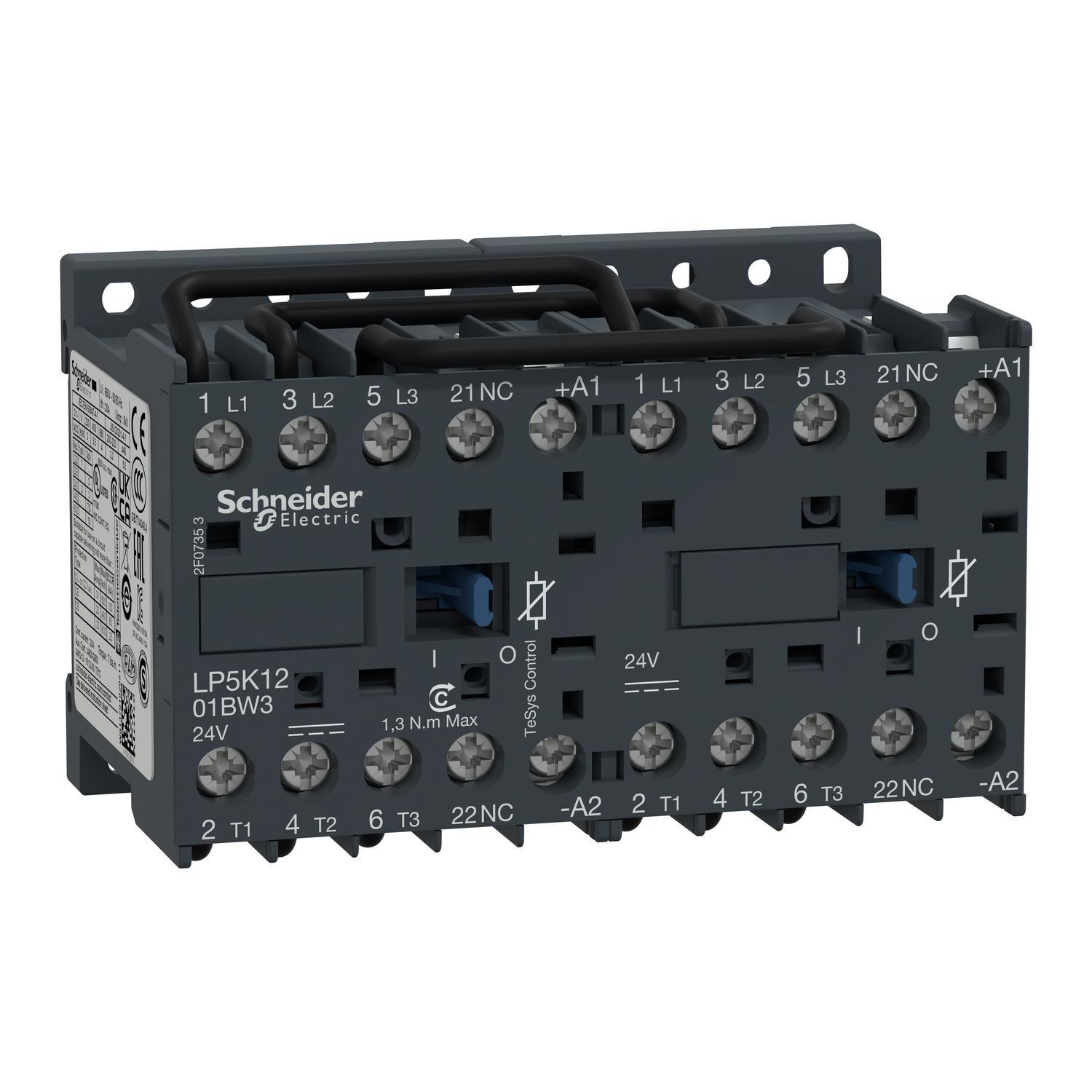 Schneider Electric Square D™ LP5K1201BW3 TeSys™ K LP5K Reversing Miniature IEC Contactor, 24 V DC V Coil, 12/16/20 A, 3NO Contact, 3 Poles
