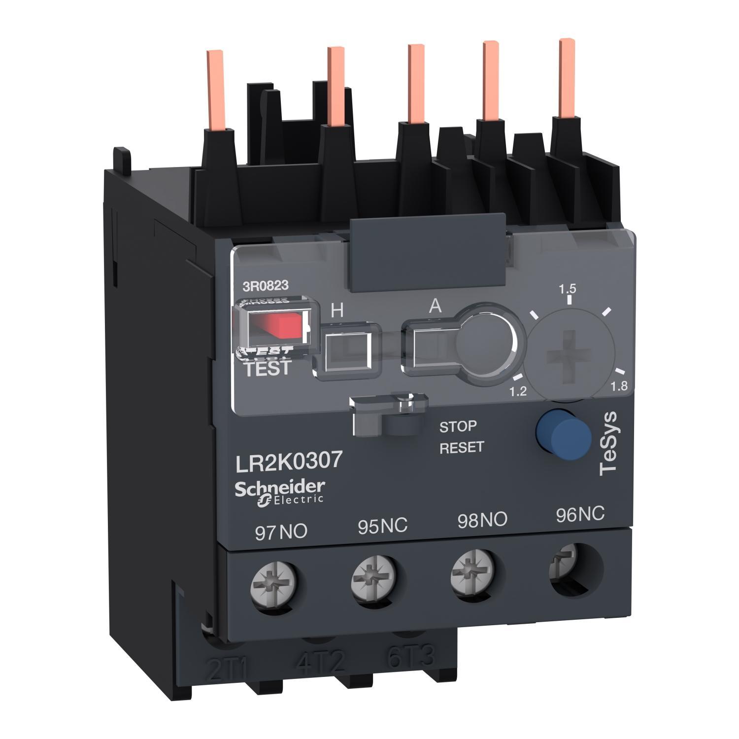 Schneider Electric TeSys® LR2K0307 K-Line Bi-Metallic Thermal Overload Relay, 1.2 to 1.8 A, 1NO-1NC 1 Form A/1 Form B Contact
