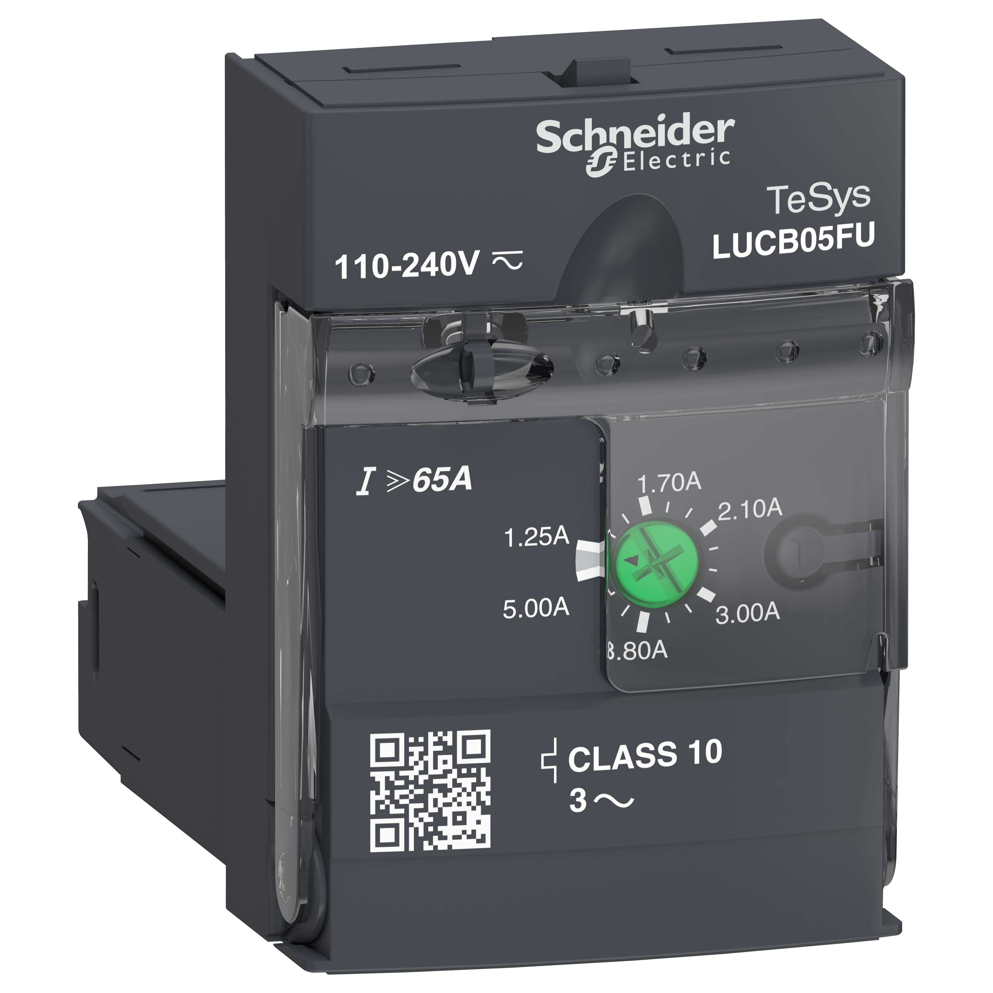 Schneider Electric Square D™ TeSys™ U LUCB05FU 3-Phase Advanced Manual Solid State Control Unit With Class 10 Solid State Reset, 3 Poles, For Use With LUFC00, LUFDA01, LUFDA10, LUFDH11 LUFN, LUFV2 and LUFW10 Communication Module