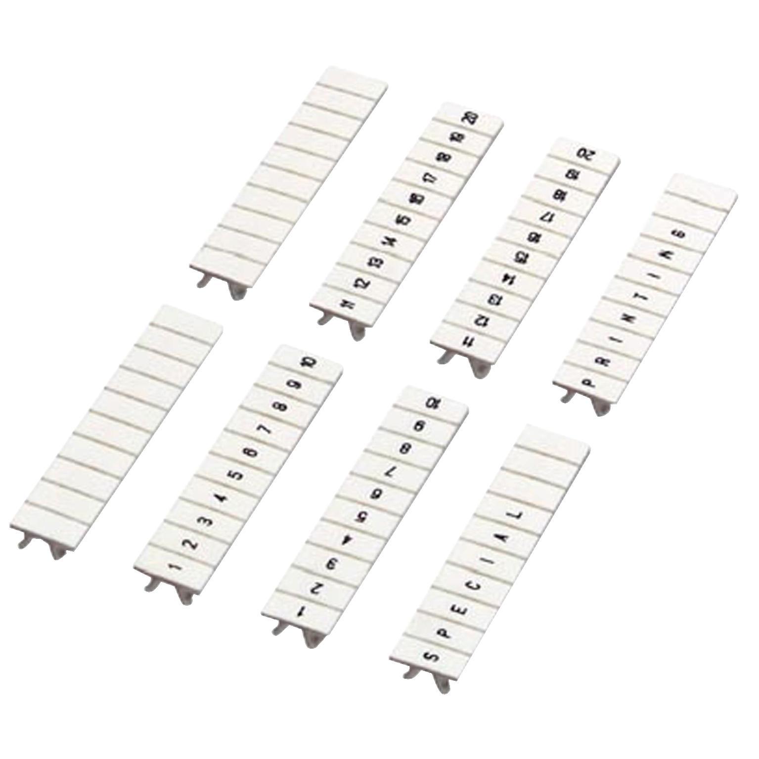 Schneider Electric Square D™ NSYTRAB510 10-Character Horizontal Numeric Printed Marking Strip, 5 mm W, Black Legend, Polyamide 6.6