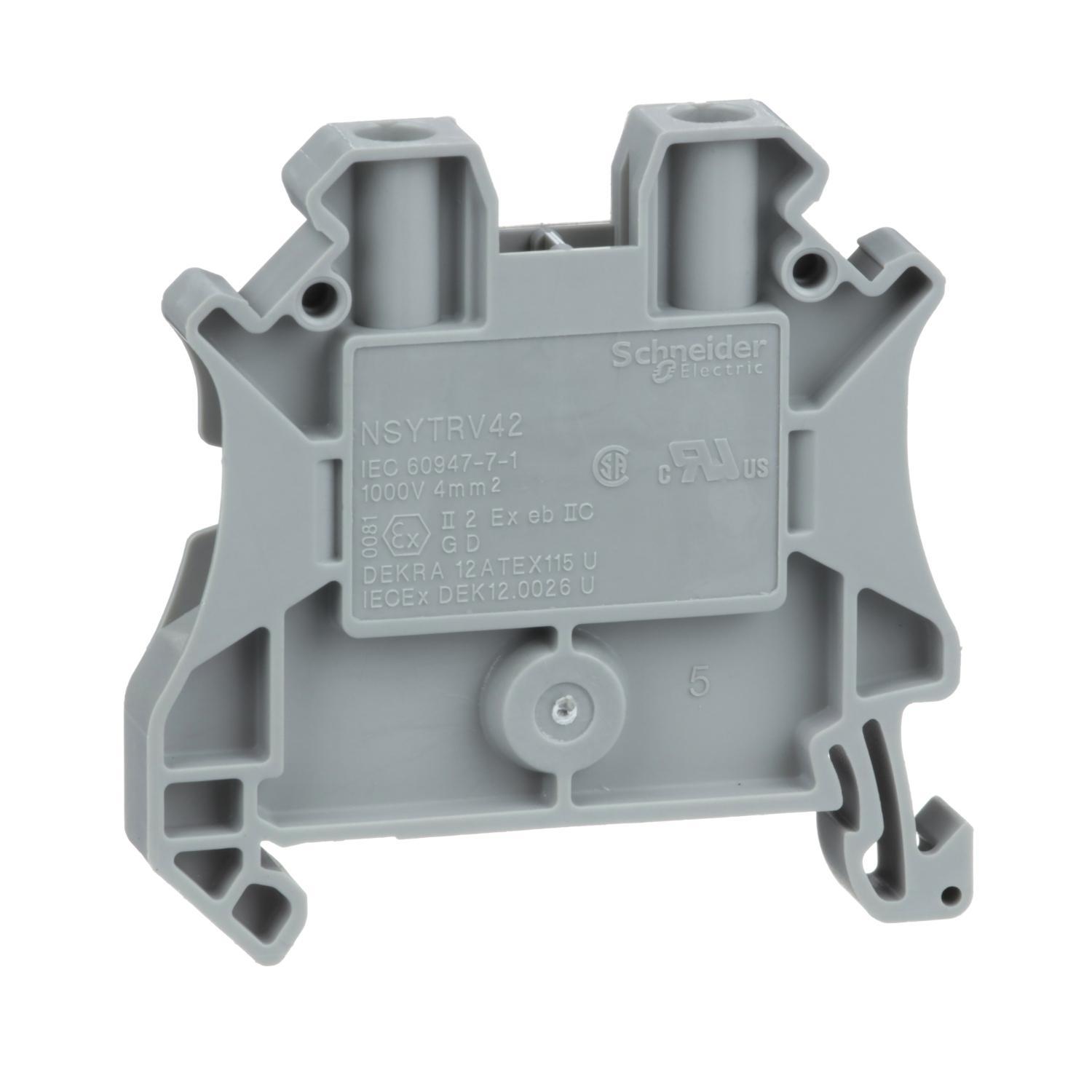 Schneider Electric Linergy™ NSYTRV42 TRV Feed Through Terminal Block, 600/690/1000 V AC, 32 A, DIN Rail Mount