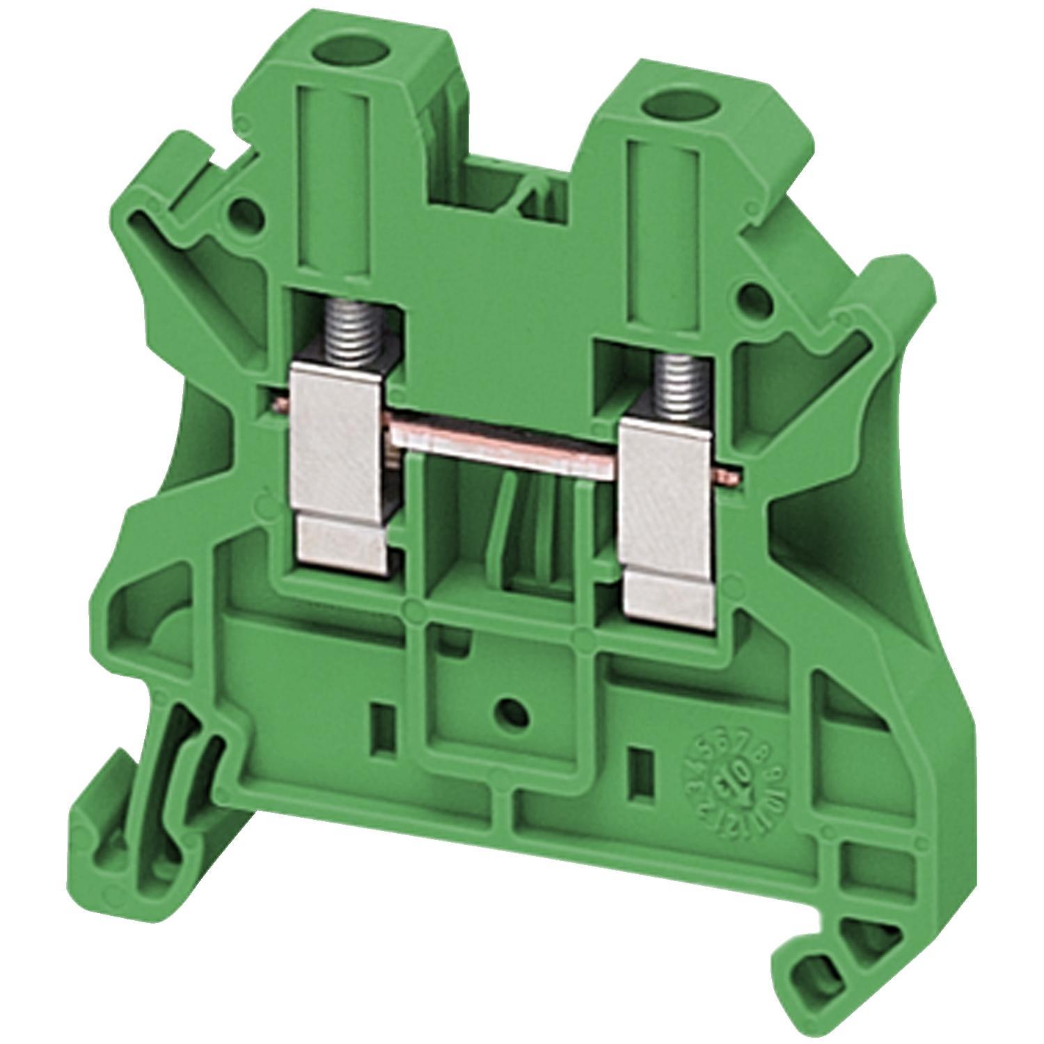Schneider Electric Linergy™ NSYTRV42GN TRV 1-Level 2-Point Feed Through Terminal Block, 600/690/1000 V AC, 30/32 A, 0.14 to 6 sq-mm Wire, 1 Poles, DIN Rail Mount