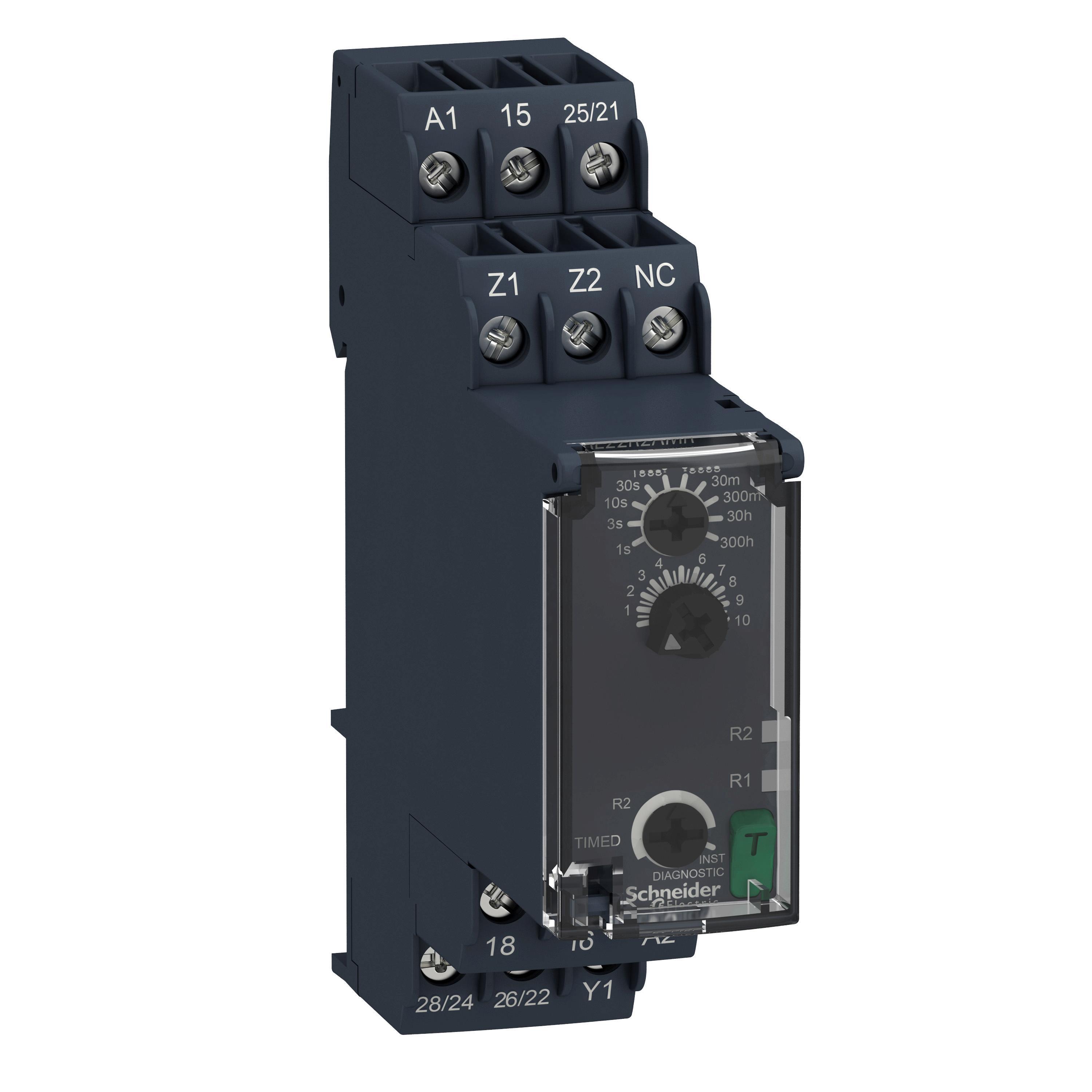 Schneider Electric Square D™ Zelio™ RE22R2AMR Modular Timing Relay, 0.05 s to 300 hr Setting, 24 to 240 V AC/24 V DC, 2CO 2 Form C SPDT Contact