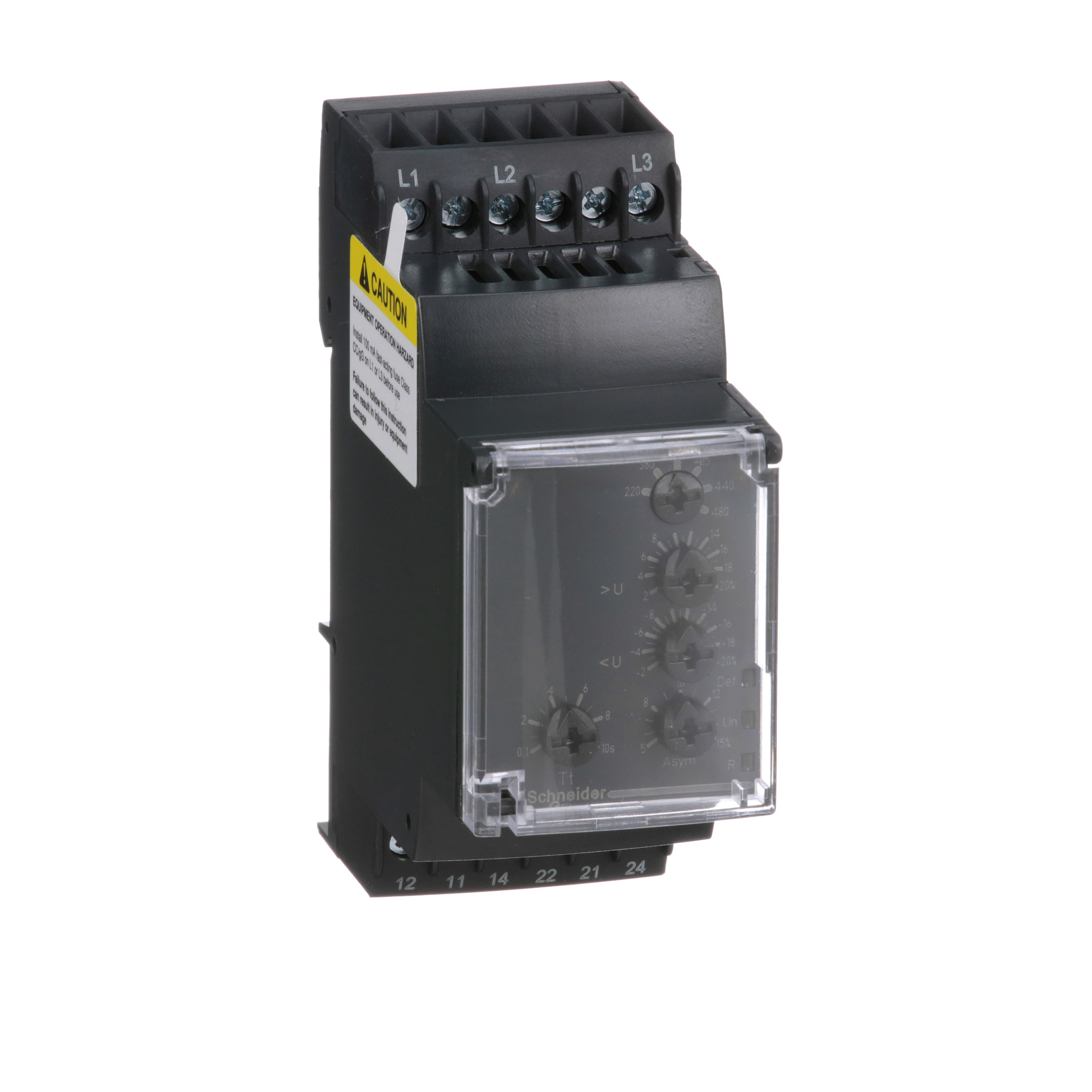 Schneider Electric Square D™ RM35TF30 RM35-T 3-Phase Modular Measurement Multi-Function Control Relay, 5 A, 2CO 2 Form C Contact, 400 VAC V Coil