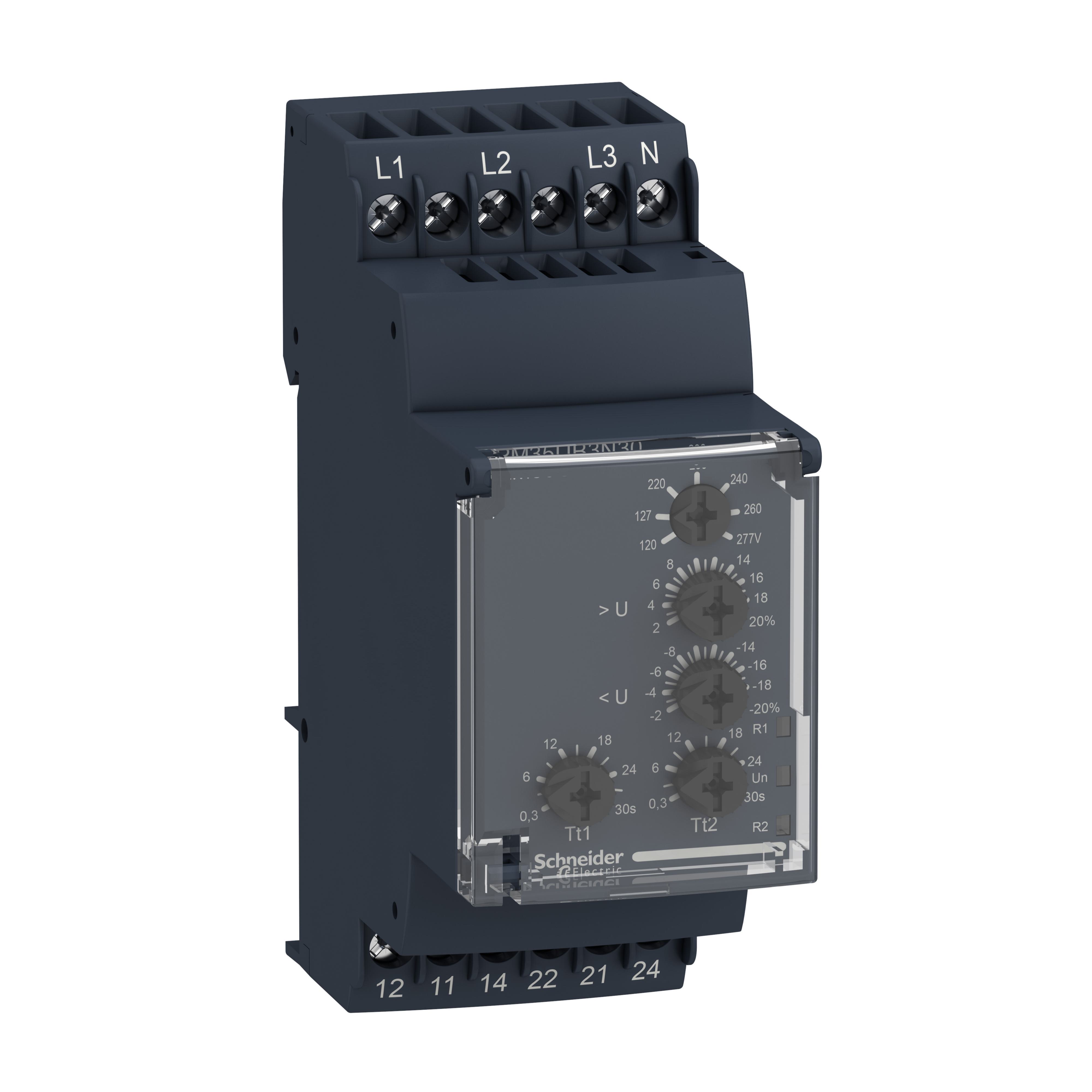 Schneider Electric Square D™ Zelio™ RM35UB330 3-Phase Modular Measurement Voltage Control Relay, 5 A, 1CO-1CO 1 Form C/1 Form C SPDT Contact, 220 to 480 V AC V Coil