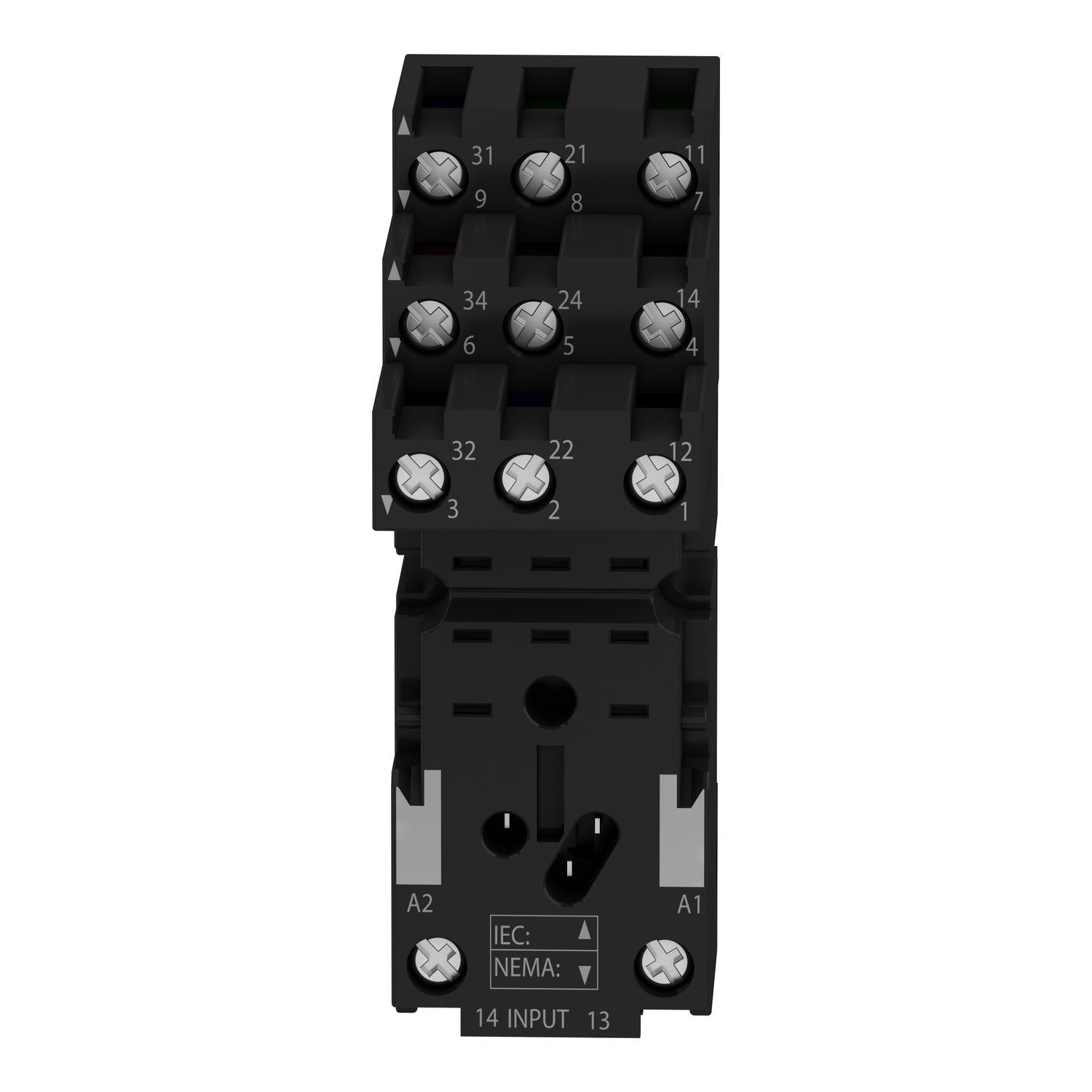 Schneider Electric Square D™ Zelio™ RXZE2S111M Relay Socket With Bus Jumper, 250 V AC, 5 to 10 A, For Use With RXM (3CO) Plug-In Relay, 11 Pin