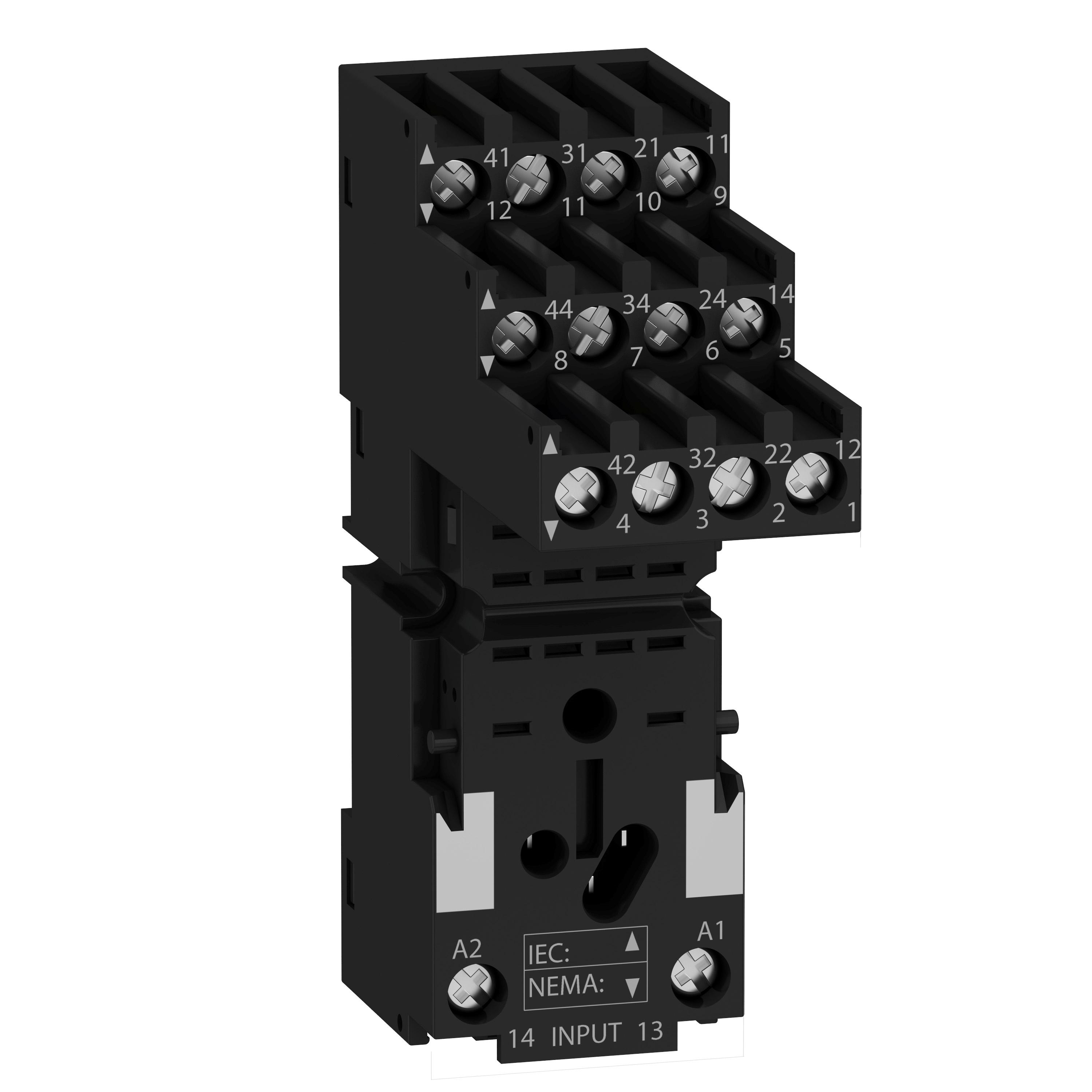 Schneider Electric Square D™ Zelio™ RXZE2S114M Relay Socket With Bus Jumper, 250 V AC, 5 to 10 A, For Use With RXM (4CO) Plug-In Relay, 14 Pin