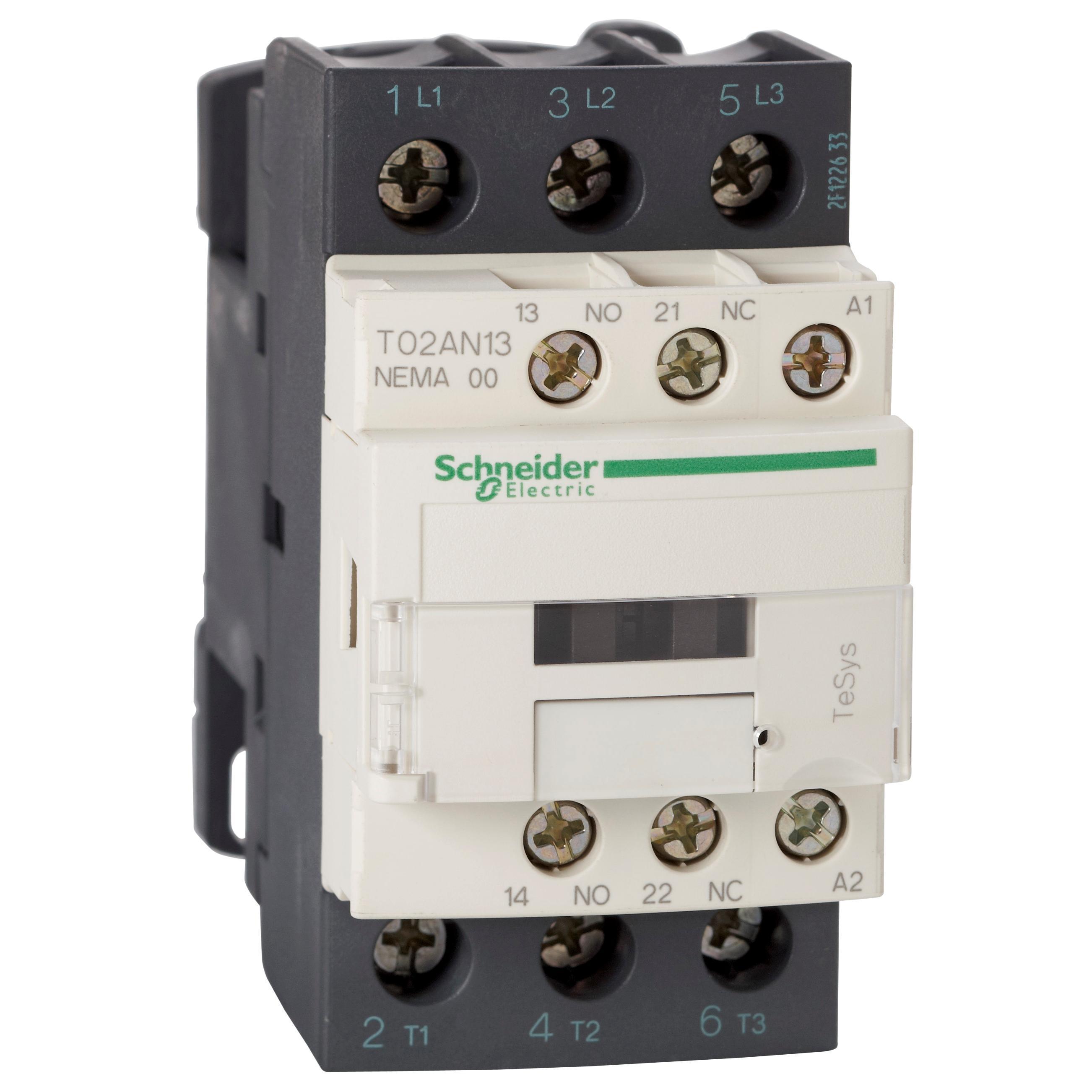 Schneider Electric Square D™ T02AN13G7 Non-Reversing Contactor, 120 V AC V Coil, 9 A, 1NO-1NC Contact, 3 Poles