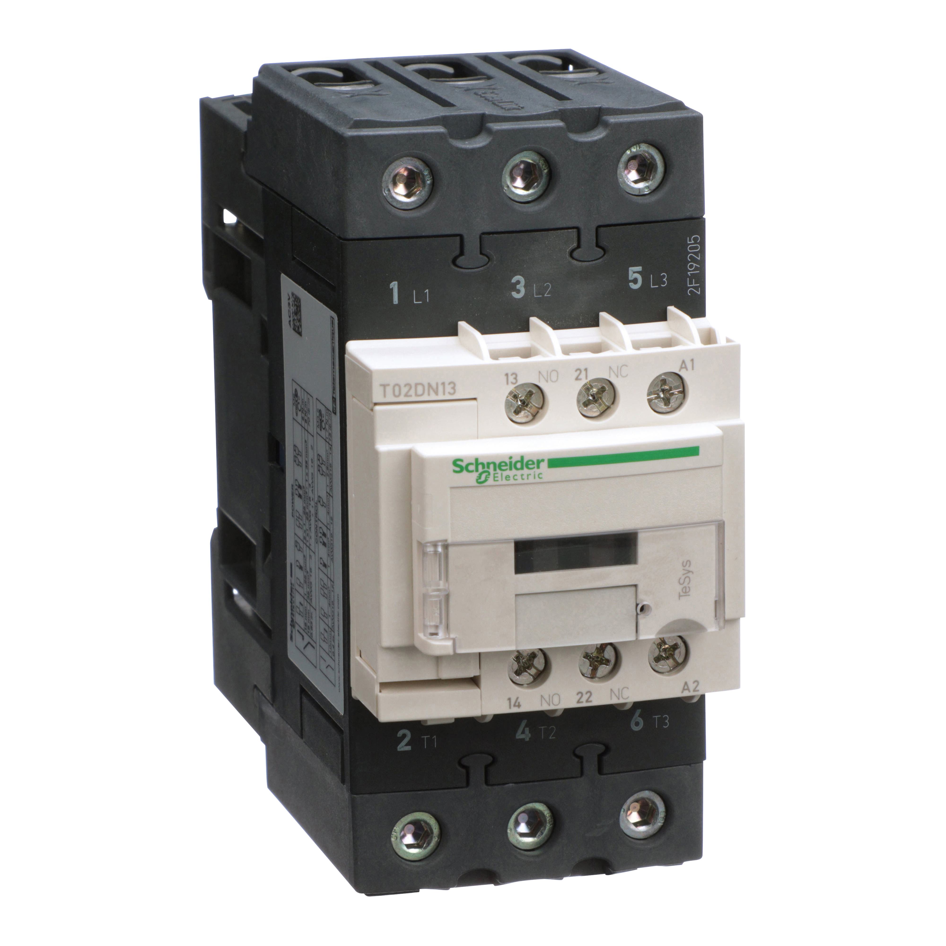 Schneider Electric Square D™ T02DN13G7 Non-Reversing Contactor, 120 V AC V Coil, 45 A, 1NO-1NC Contact, 3 Poles