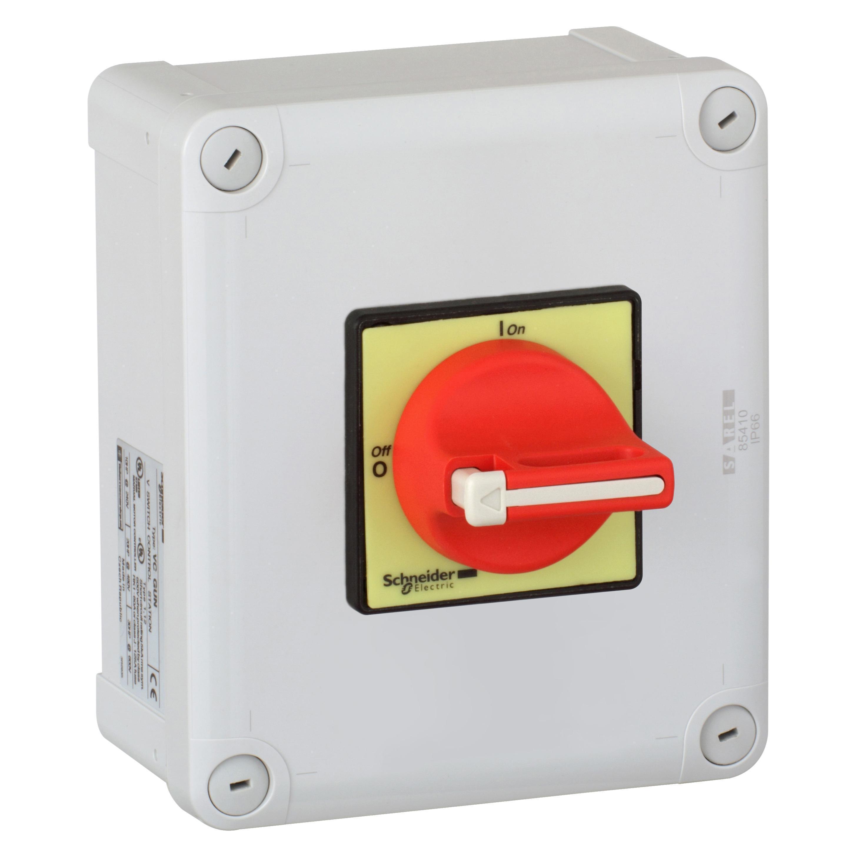 Schneider Electric Vario™ VC1GUN Emergency Stop Enclosed High Performance Non-Metallic Disconnect Switch, 600 V AC, 20/32 A, 10 hp, 3 Poles