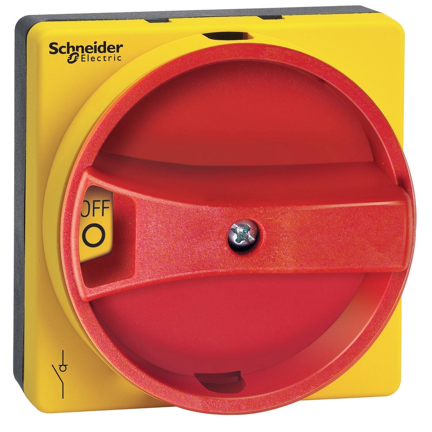 Schneider Electric TeSys™ VLSH1S5R Recessed Rotary Screw Fixing Disconnect Switch Operating Handle With Front Plate, 46 mm L x 65 mm W x 65 mm H, Red/Yellow