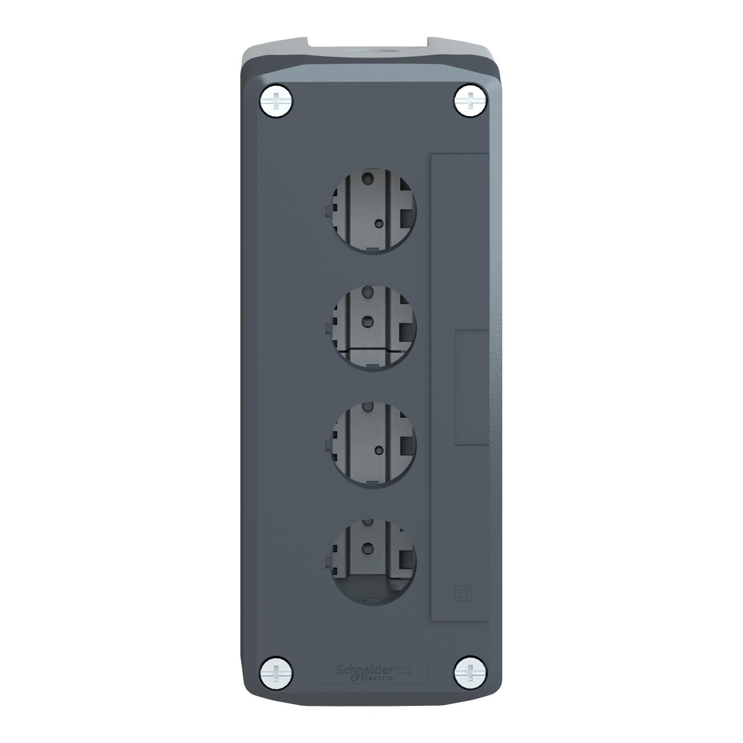 Schneider Electric Harmony® XALD04H7 Control Station Enclosure, 12/13/4X NEMA Rating, -40 to 158 deg F, Polycarbonate, Gray