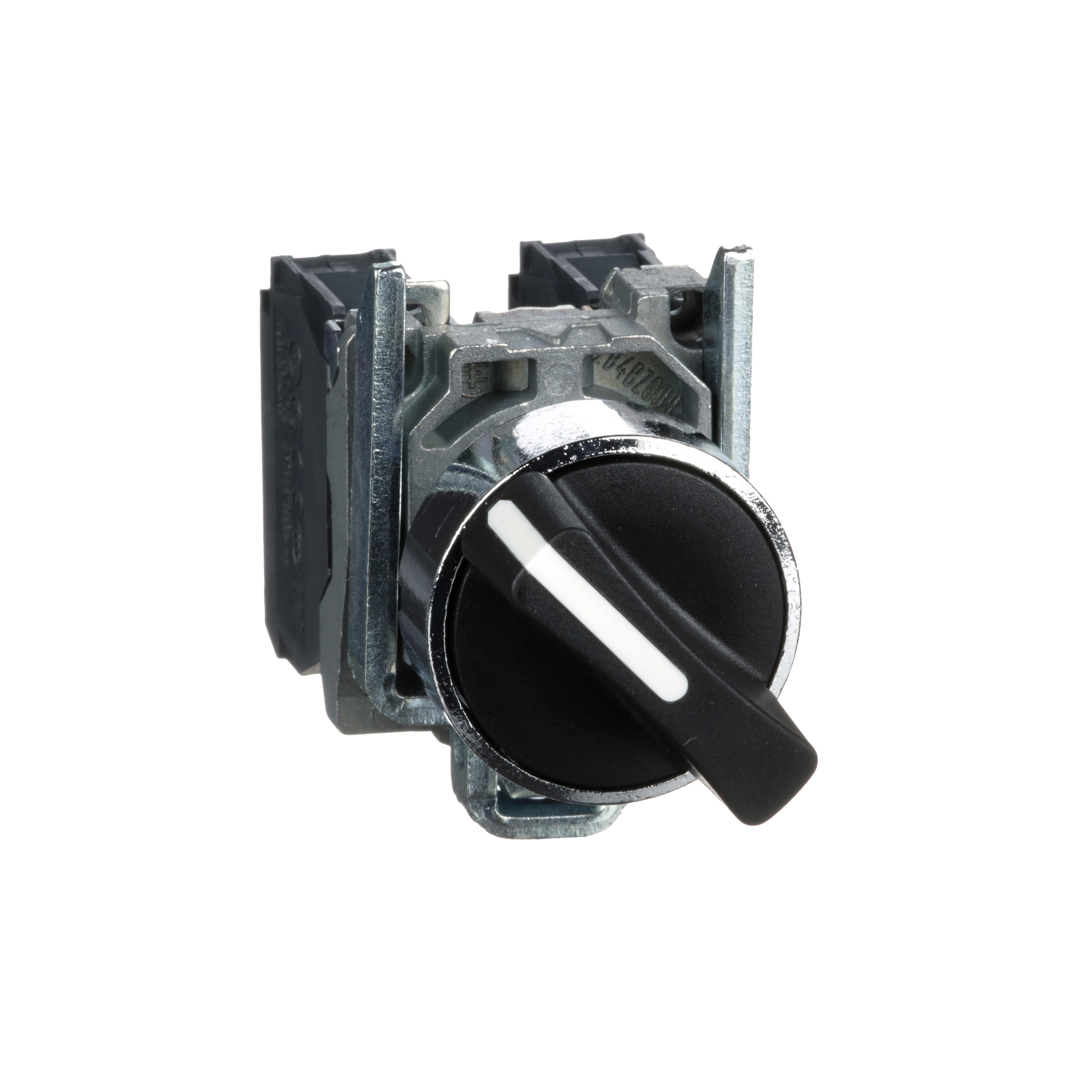 Schneider Electric Harmony™ Square D™ XB4BD25 Non-Illuminated Selector Switch, 22 mm, 1NO-1NC Contact, Slow Break Contact, Round Operator, Black