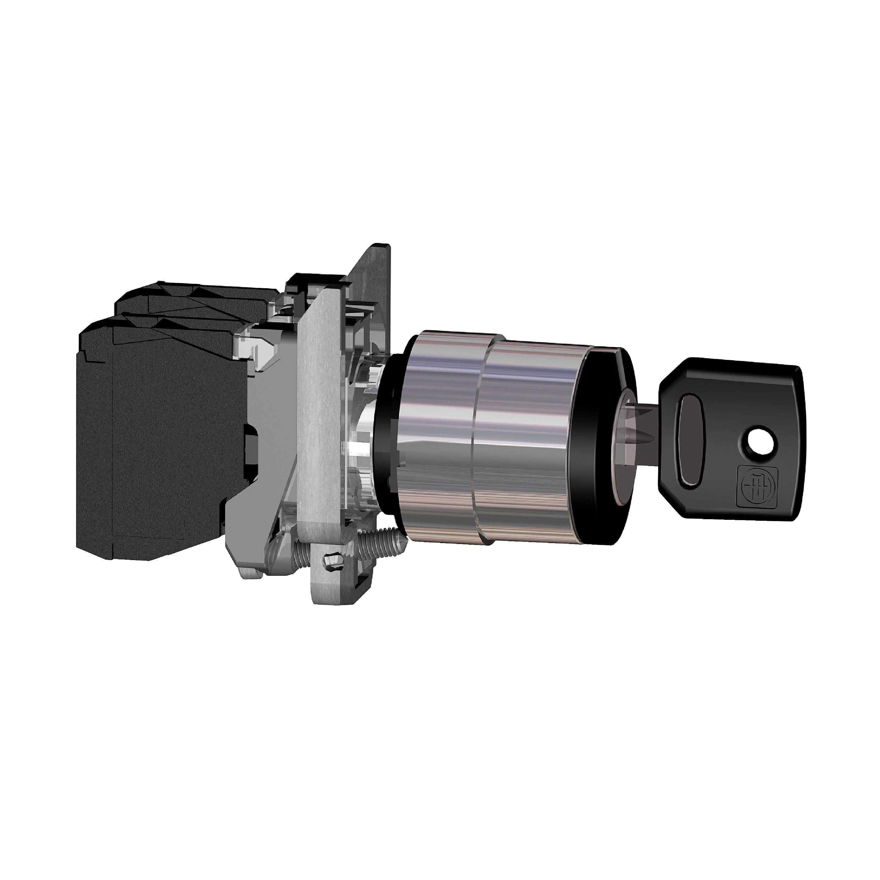 Schneider Electric Harmony™ Square D™ XB4BG41 Non-Illuminated Selector Switch, 22 mm, 1NO Contact, Slow Break Contact, Keyed Operator, Black