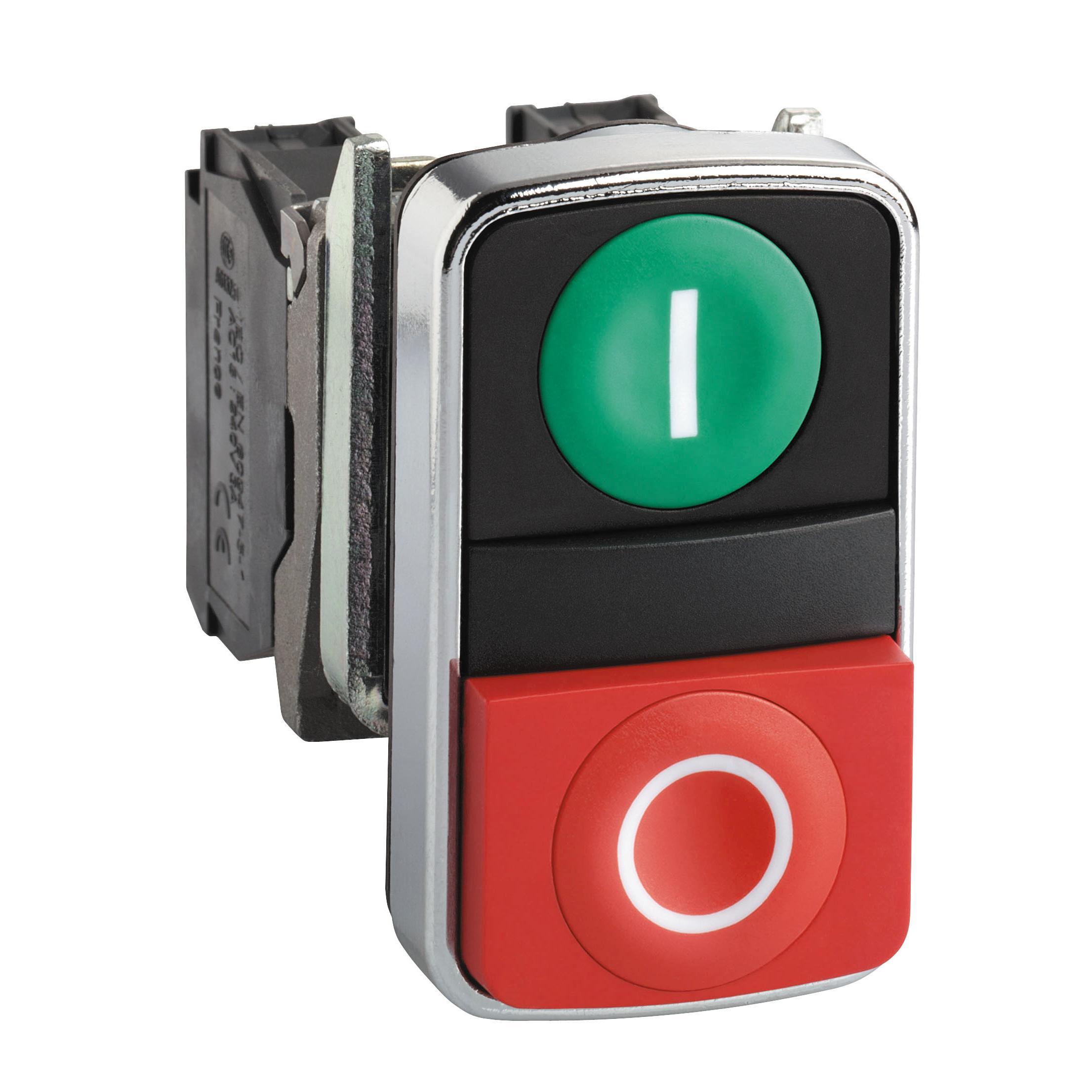 Schneider Electric Harmony™ Square D™ XB4BL73415 Non-Illuminated Pushbutton, 22 mm, 1CO SPDT Contact, Flush Operator, Green/Red