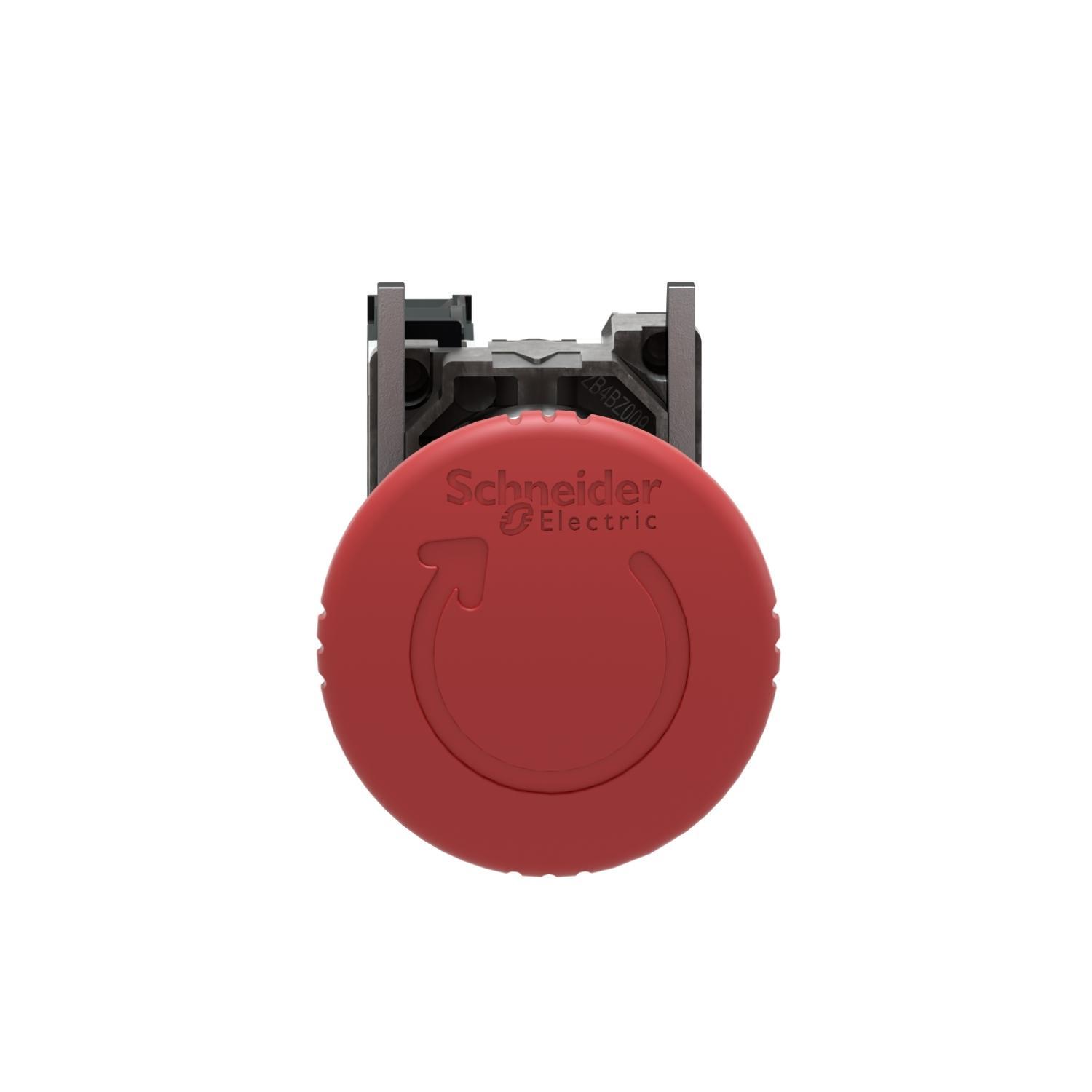 Schneider Electric Harmony™ Square D™ XB4BS8442 Complete Pushbutton, 22 mm, 1NC Contact, Mushroom Head Operator, Red